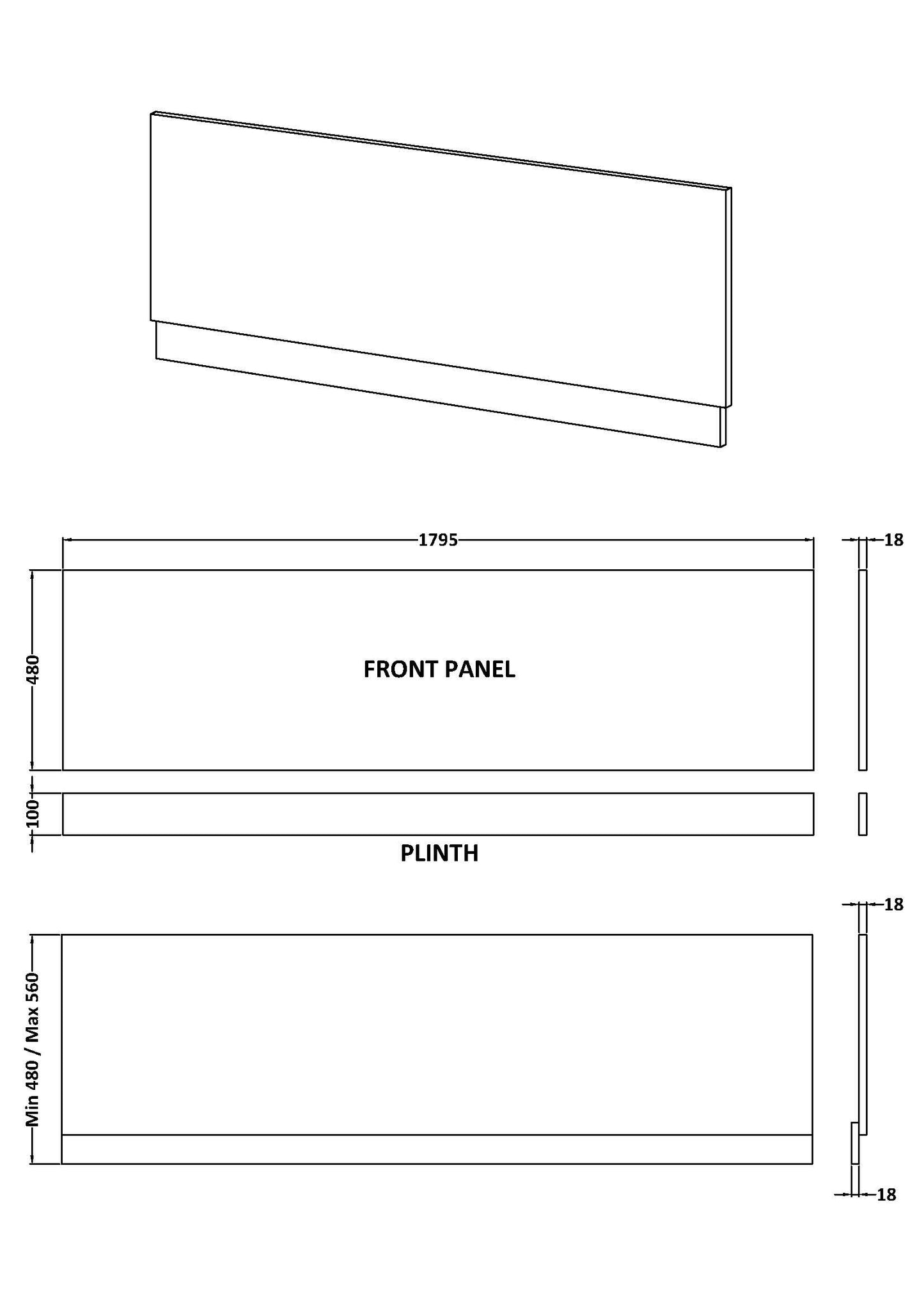 NUIE 1800mm Bath Front Panel