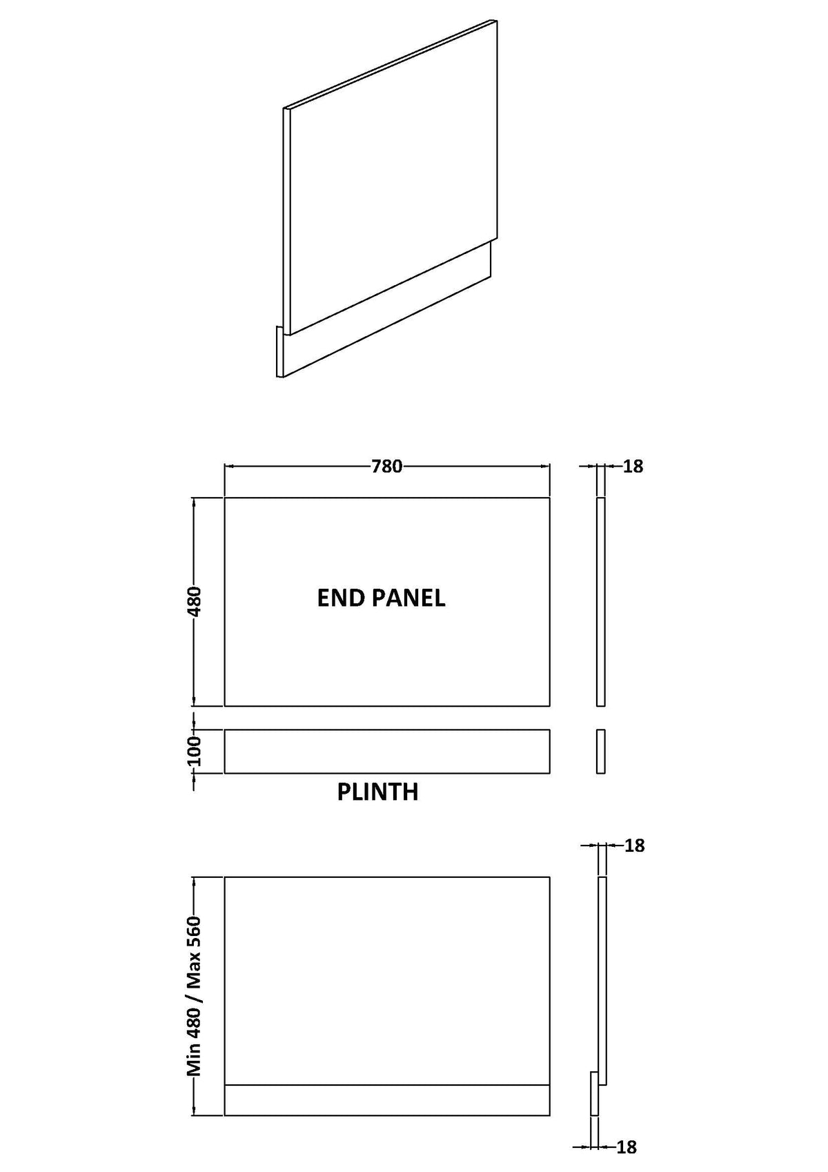 NUIE Straight End Panel & Plinth (800mm)