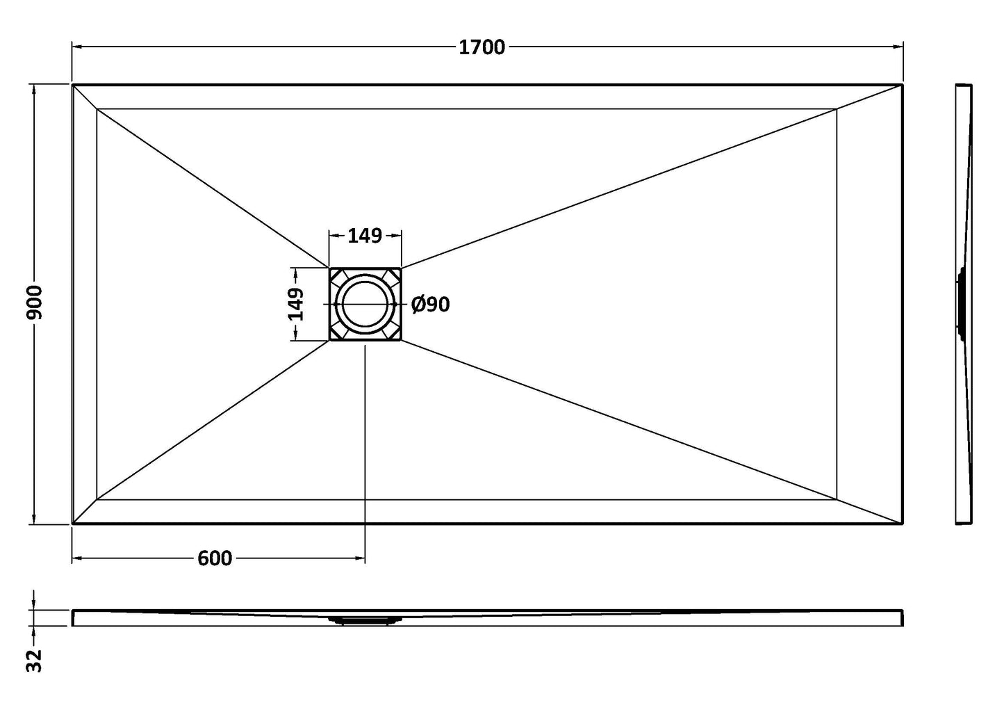 NUIE Rectangular Shower Tray 1700 x 900mm