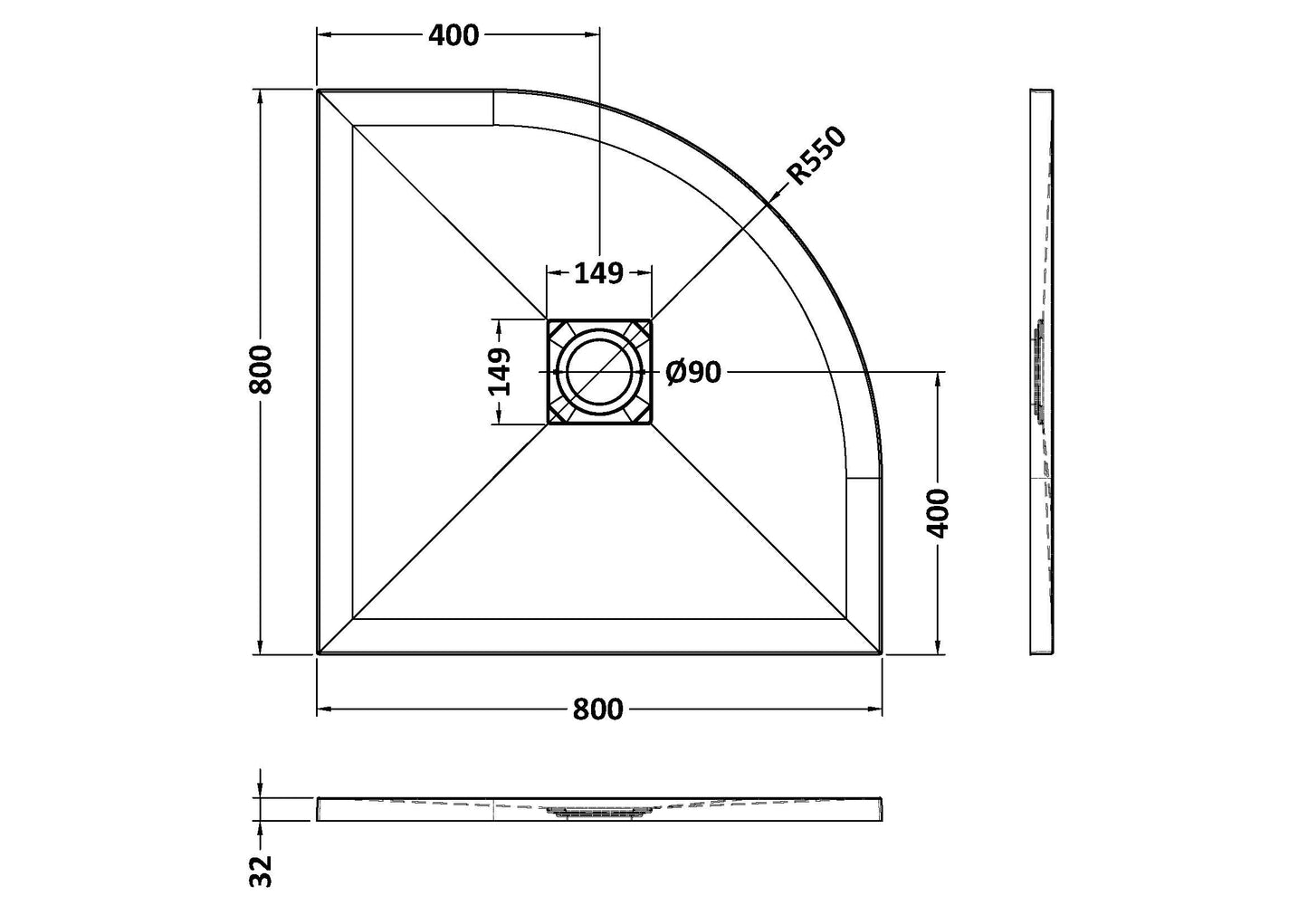NUIE Quad Shower Tray 800 x 800mm