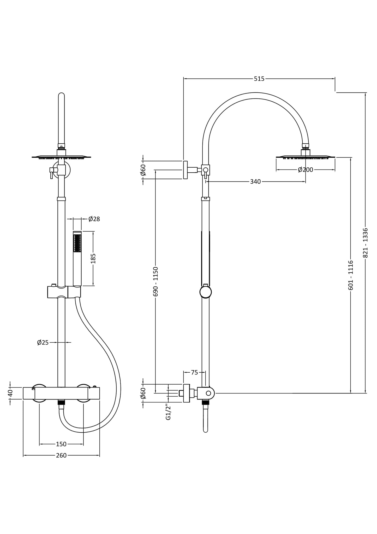 Hudson Reed Round Brass Thermostatic Bar Valve & Shower Kit