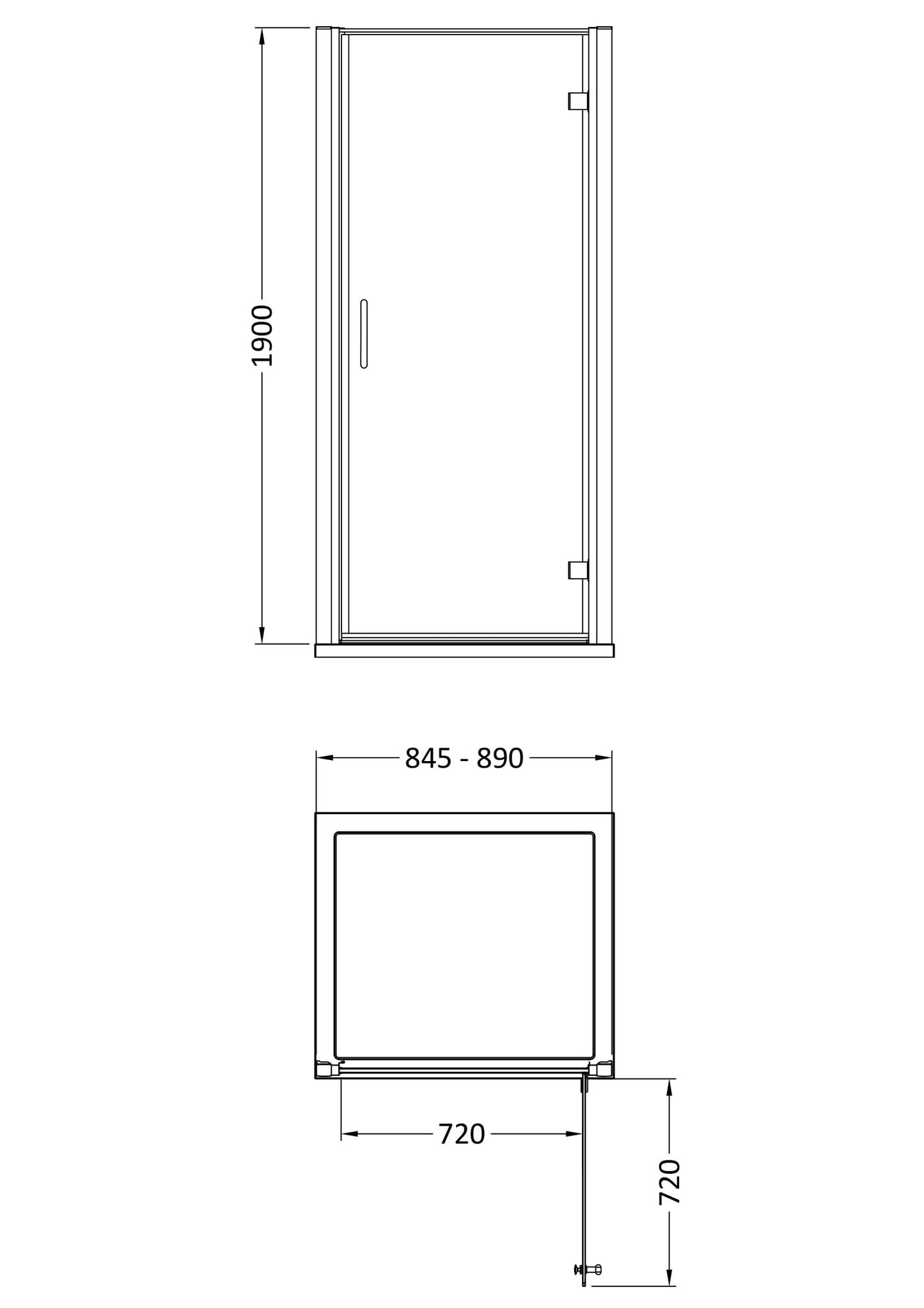 NUIE 900mm Hinged Shower Door- Matt Black
