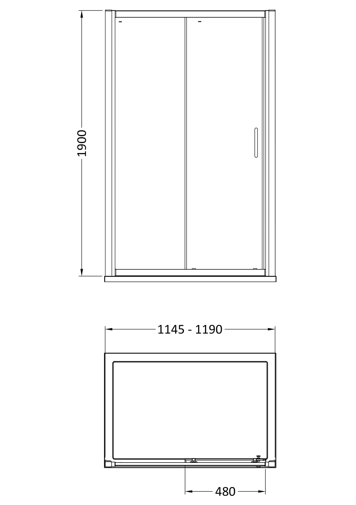 NUIE 1200mm Sliding Shower Door - Matt Black