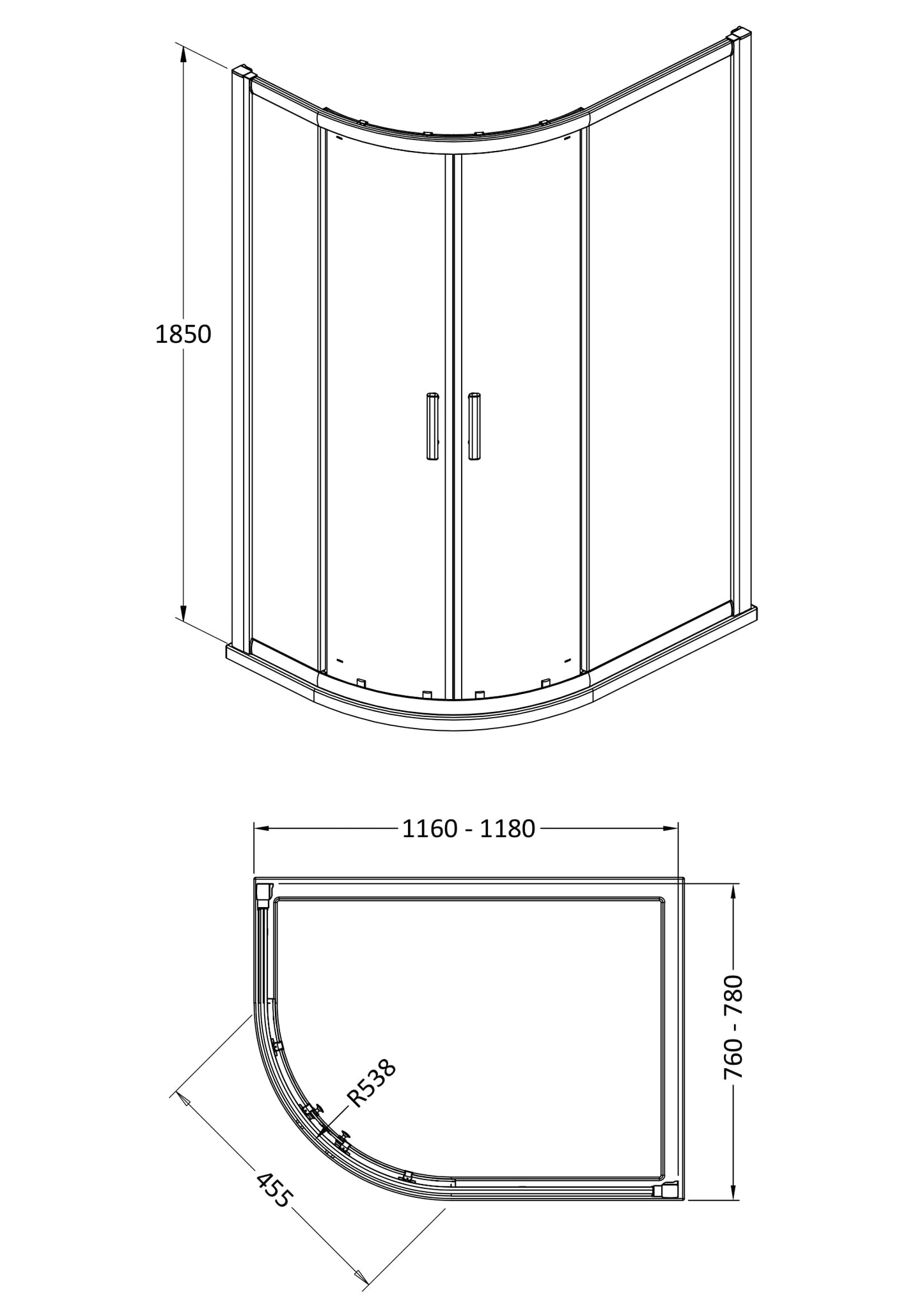 Hudson Reed Pacific 1200 x 800mm Offset Quadrant