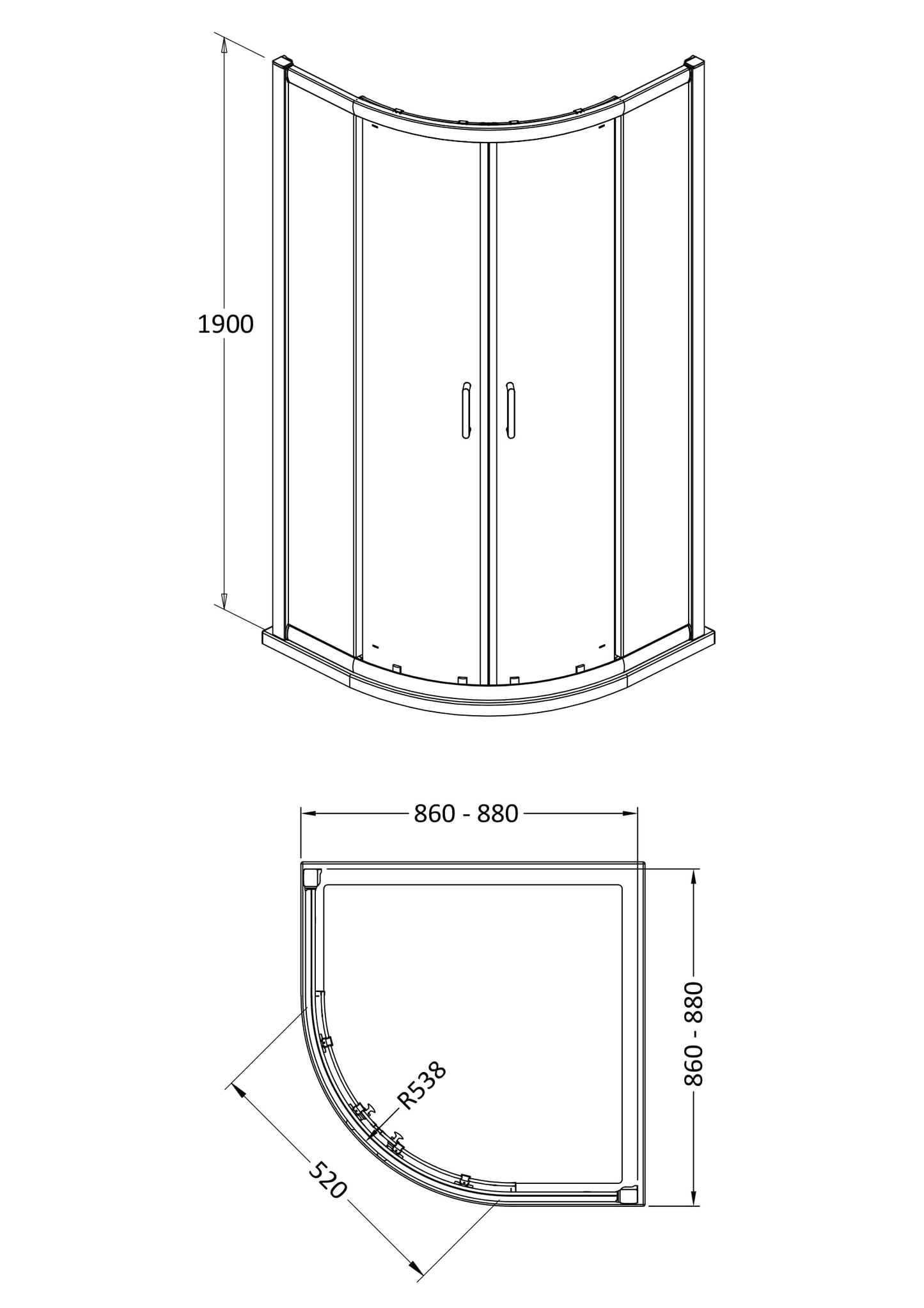 NUIE 900mm x 900mm Quadrant - Chrome