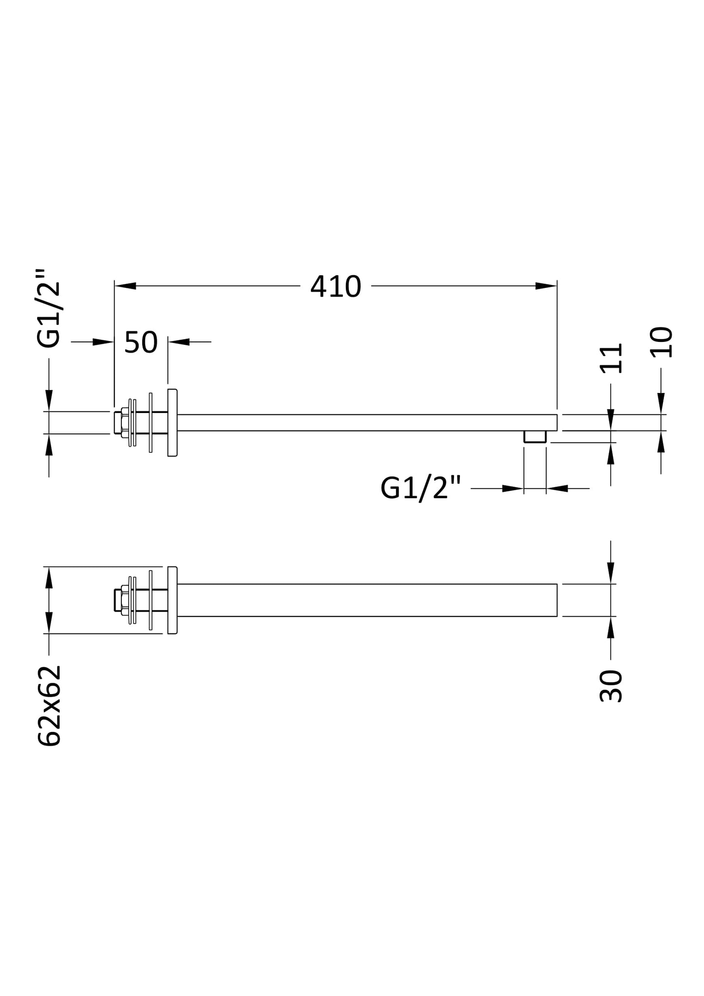 NUIE Small Rectangular Shower Arm