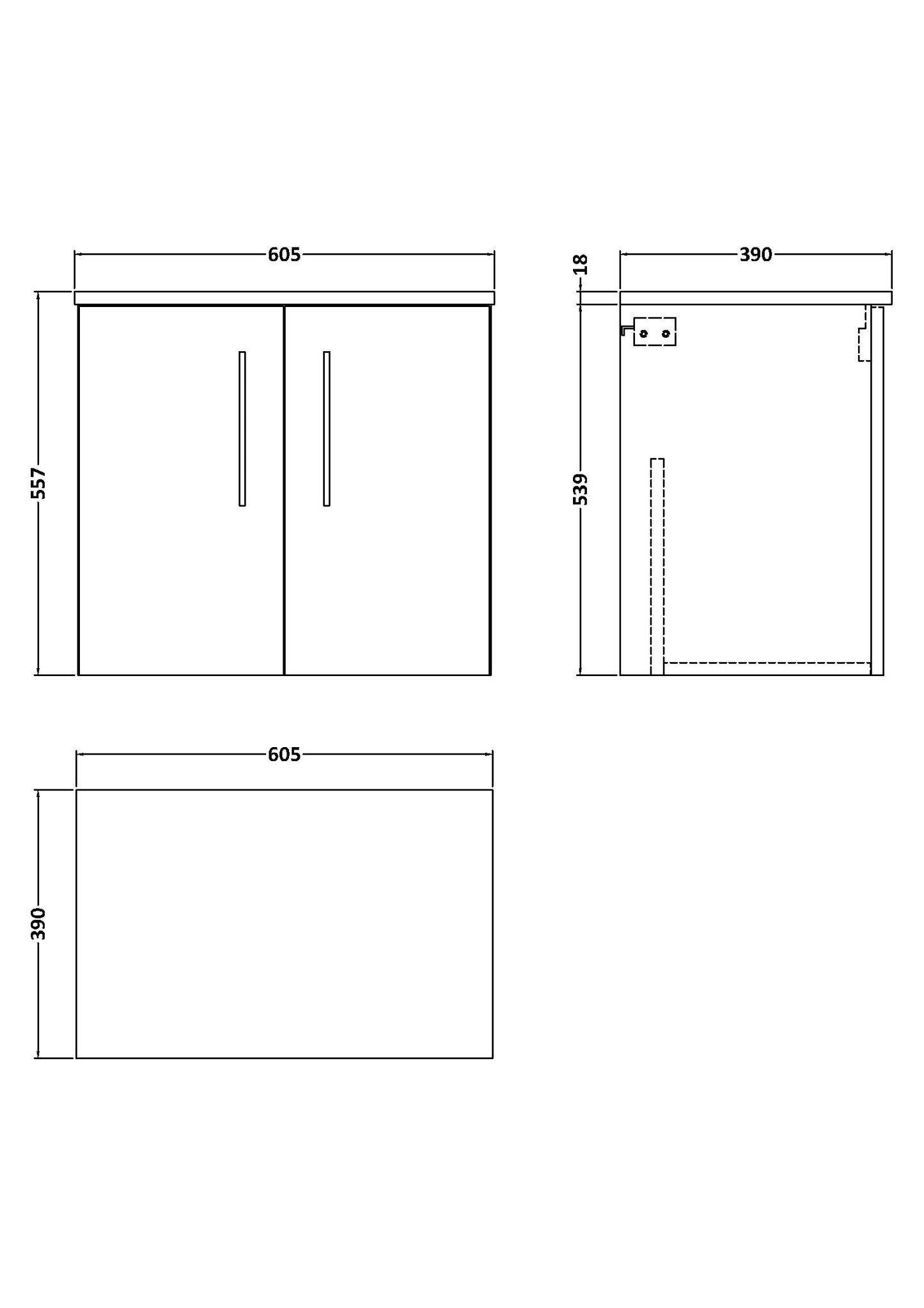 NUIE 600mm Wall Hung 2 Door Vanity & Worktop
