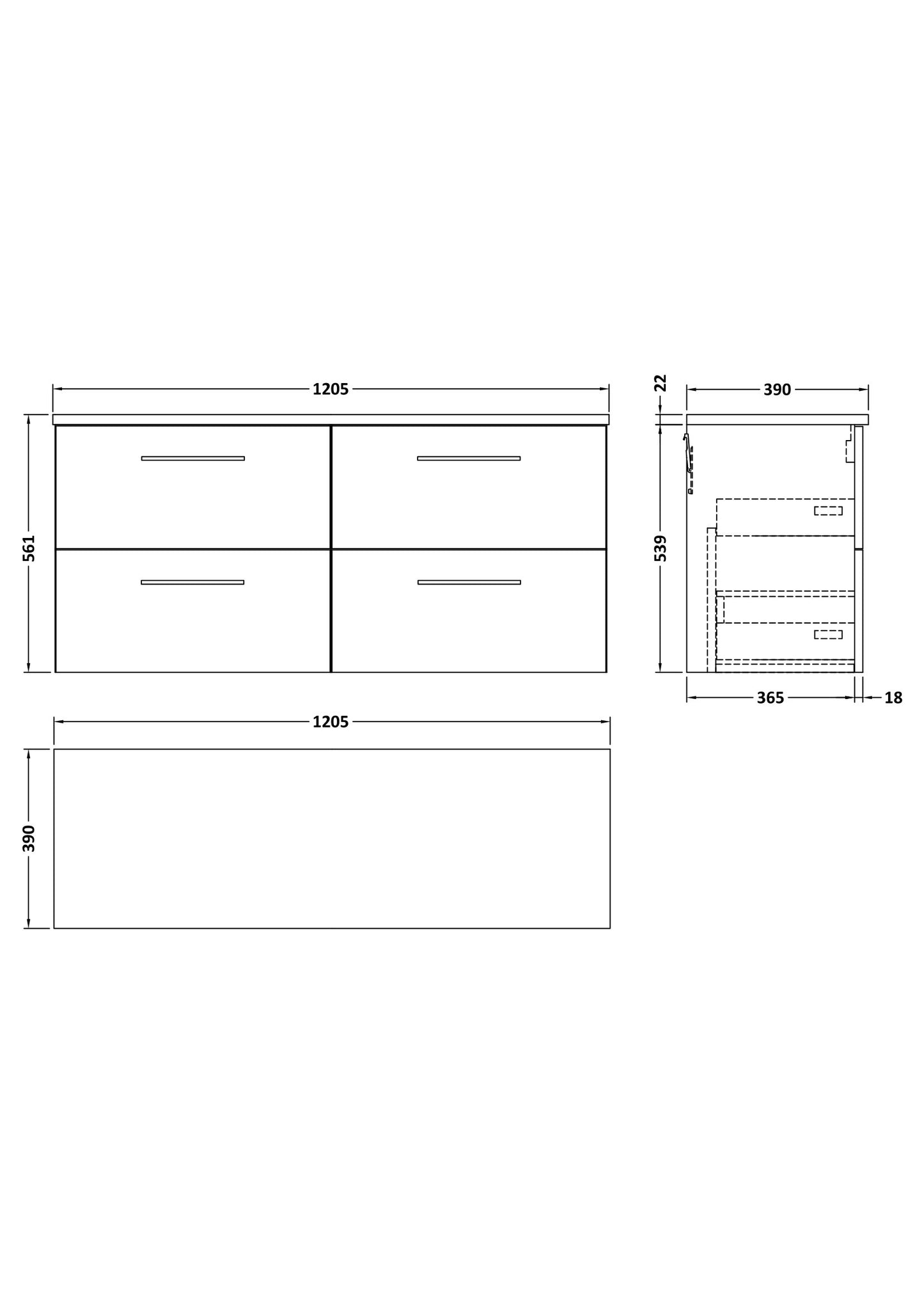 NUIE 1200mm Wall Hung 4-Drawer Vanity & Laminate Worktop