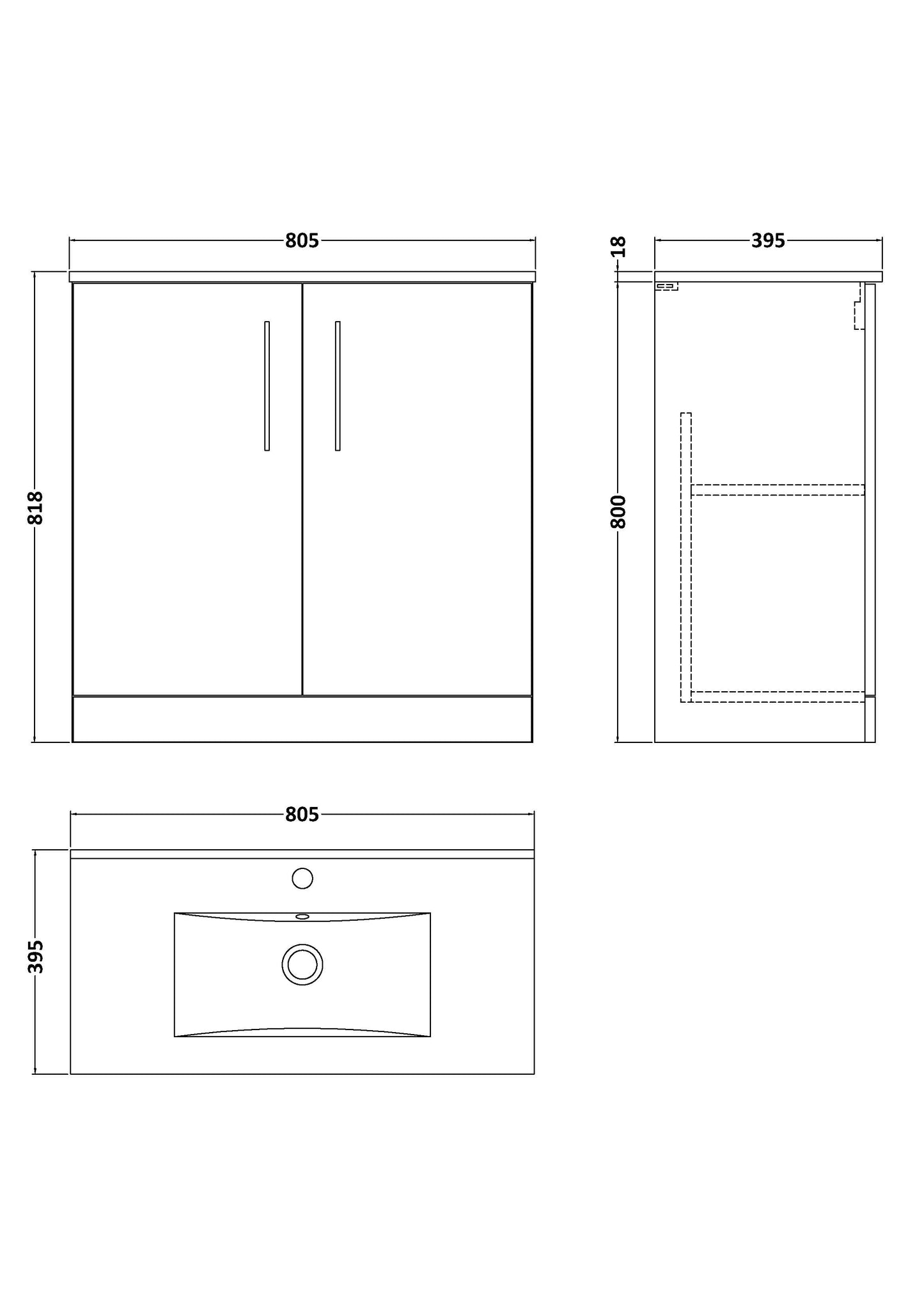 NUIE 800mm Floor Standing 2 Door Vanity & Basin 2
