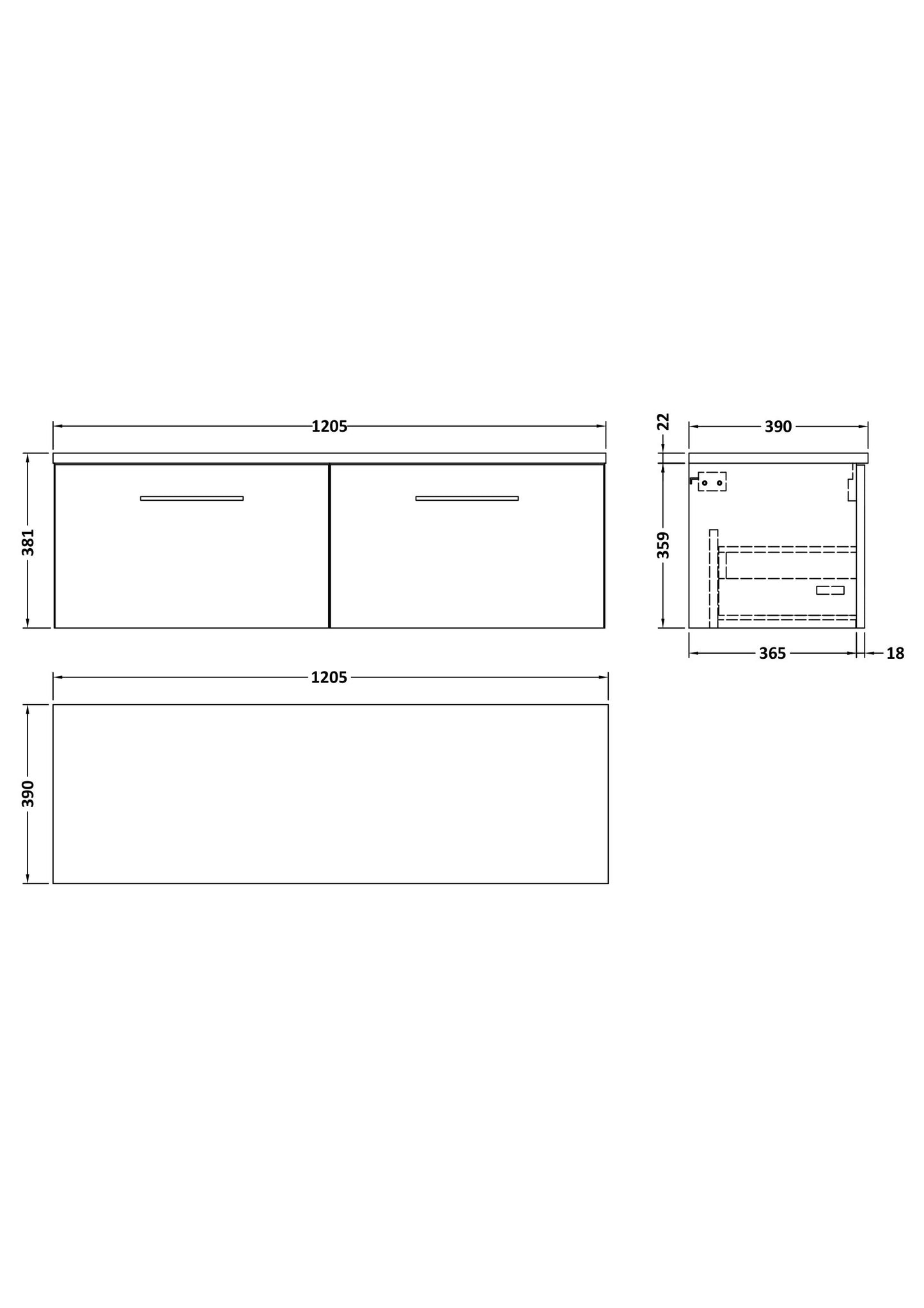 NUIE 1200mm Wall Hung 2-Drawer Vanity & Laminate Worktop