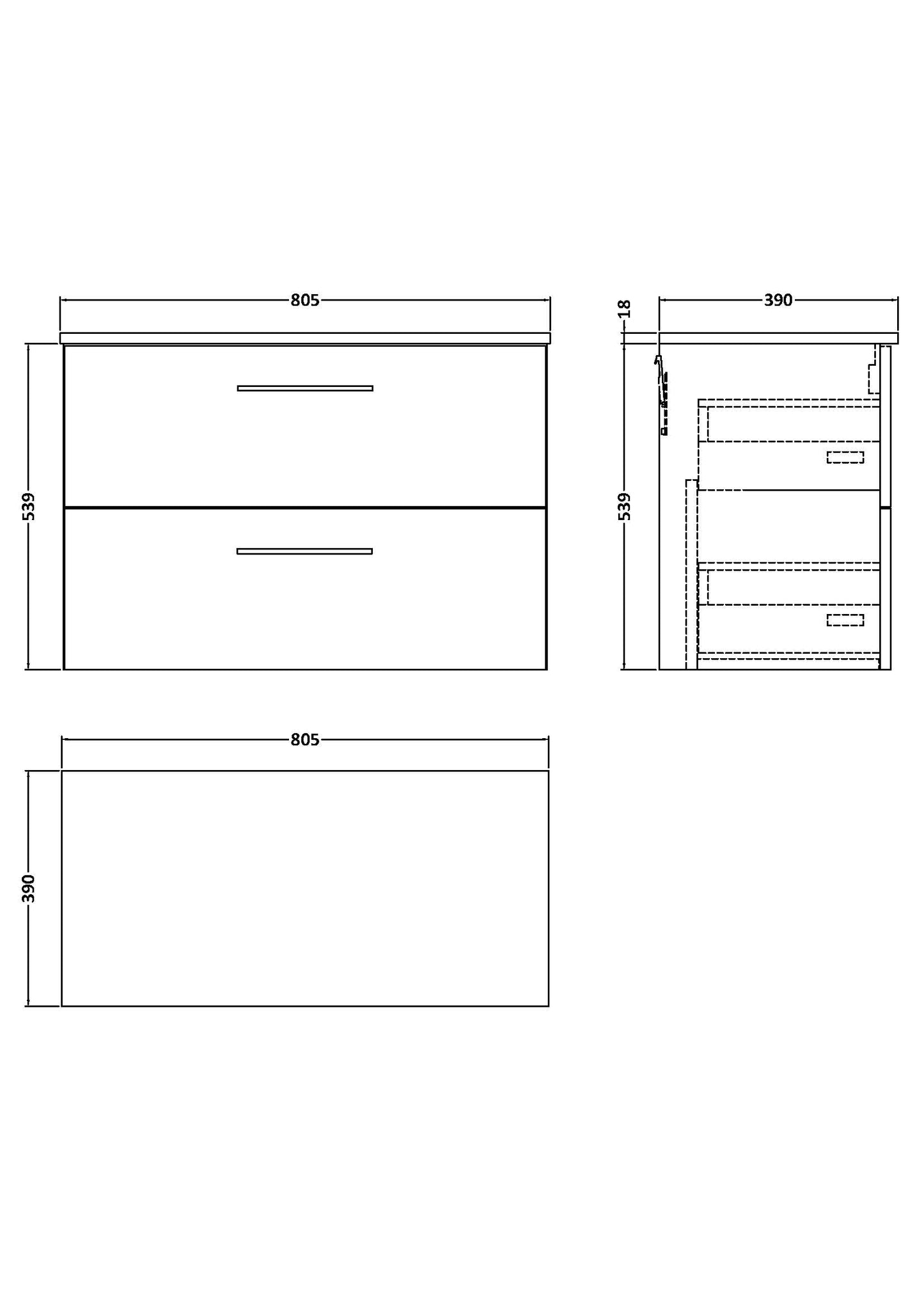 NUIE 800mm Wall Hung 2 Drawer Vanity & Worktop