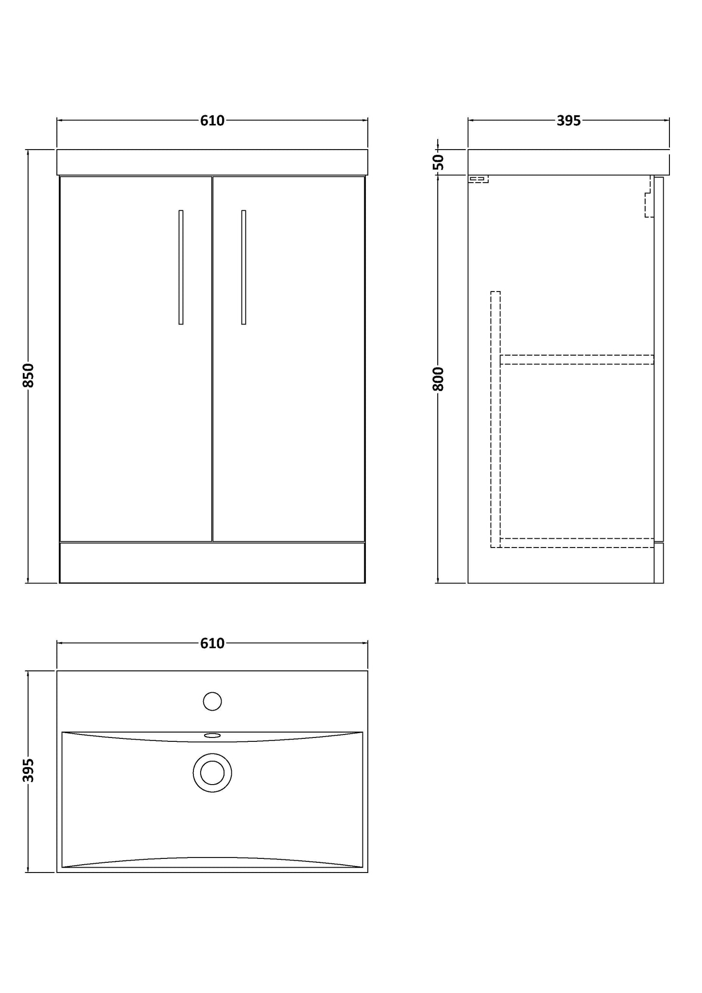 NUIE 600mm Floor Standing 2 Door Vanity & Basin 3