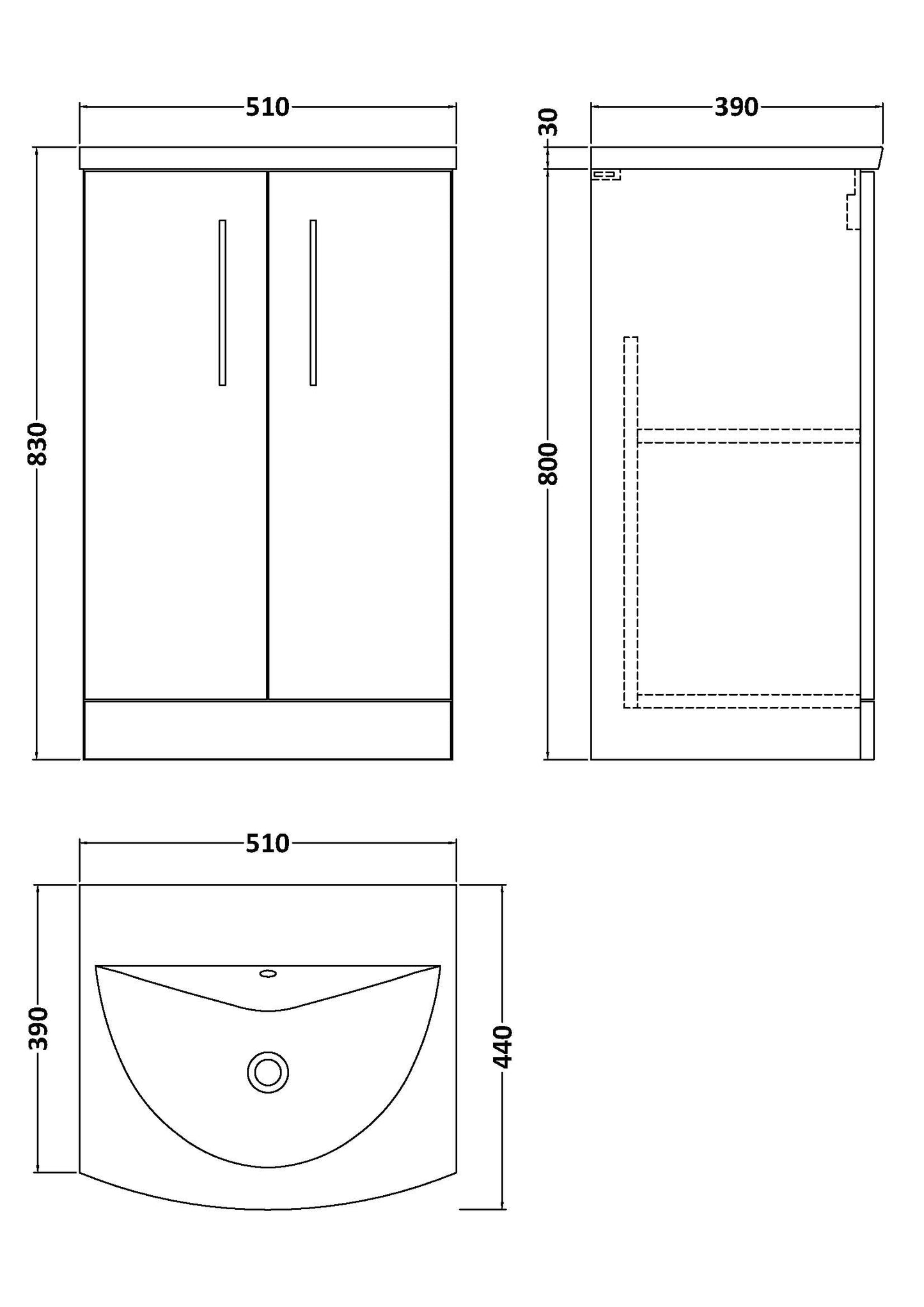 NUIE 500mm Floor Standing 2 Door Vanity & Basin 4