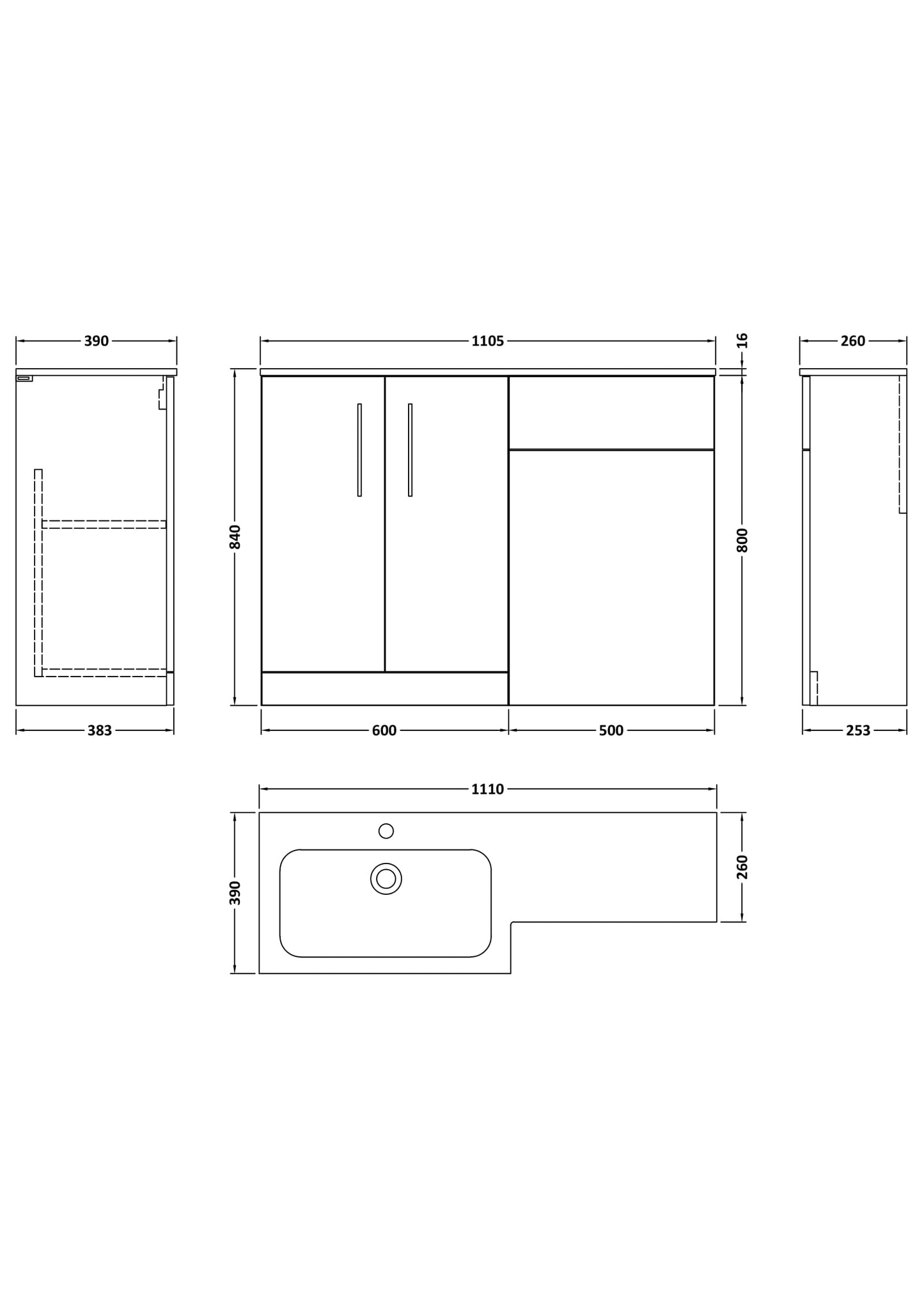 NUIE 1100mm Right Hand Combination