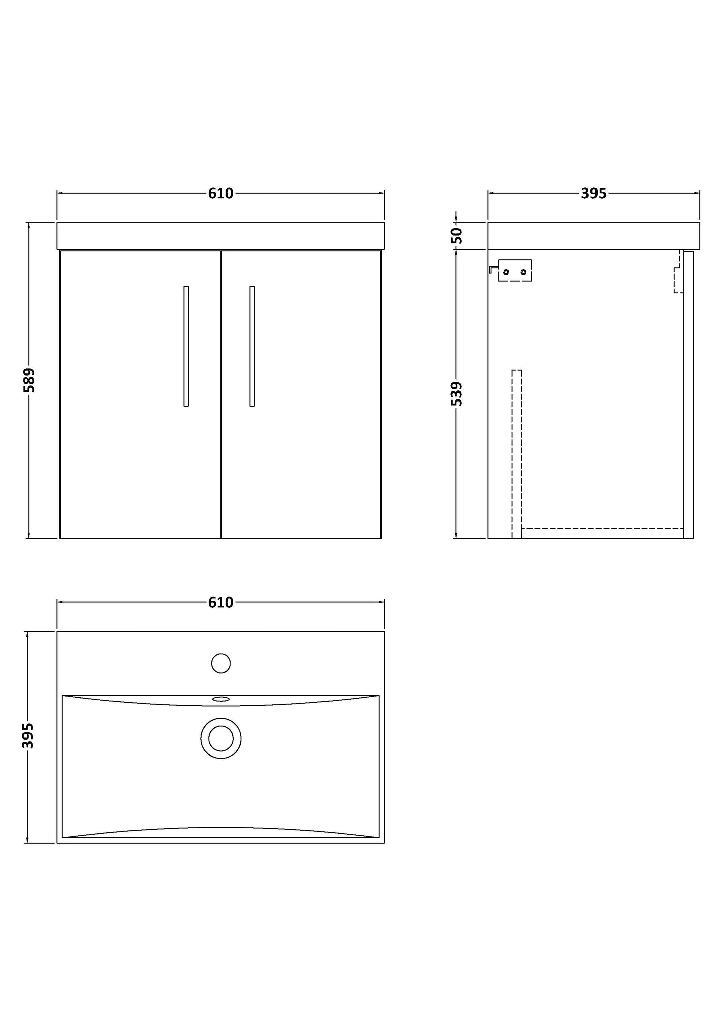 NUIE 600mm Wall Hung 2-Door Vanity & Basin 3