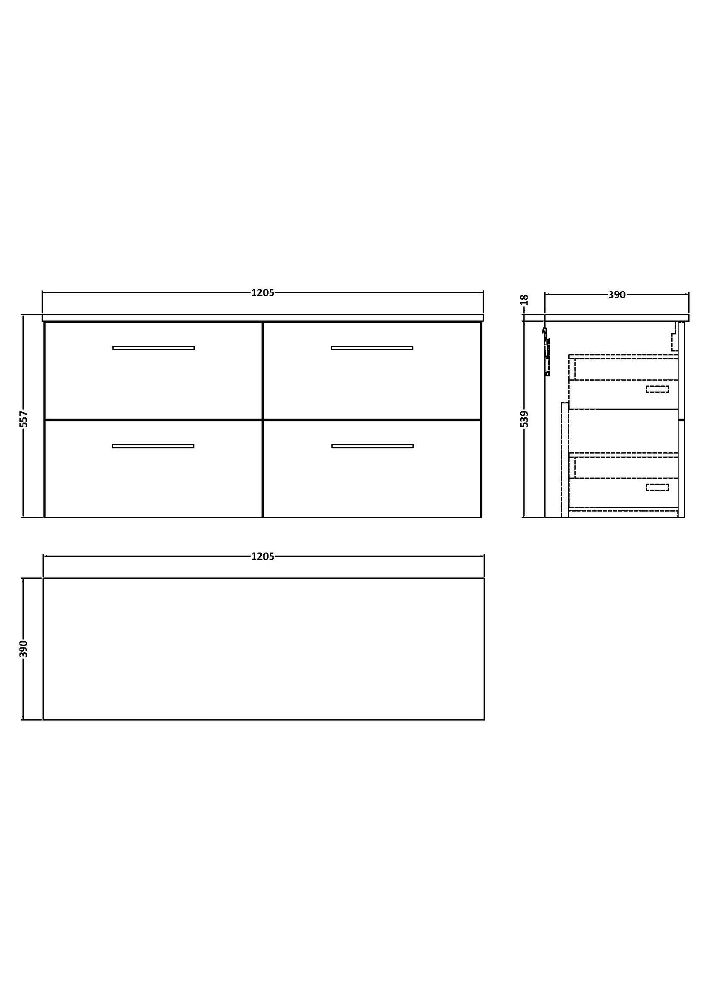 NUIE 1200mm Wall Hung 4-Drawer Vanity & Worktop