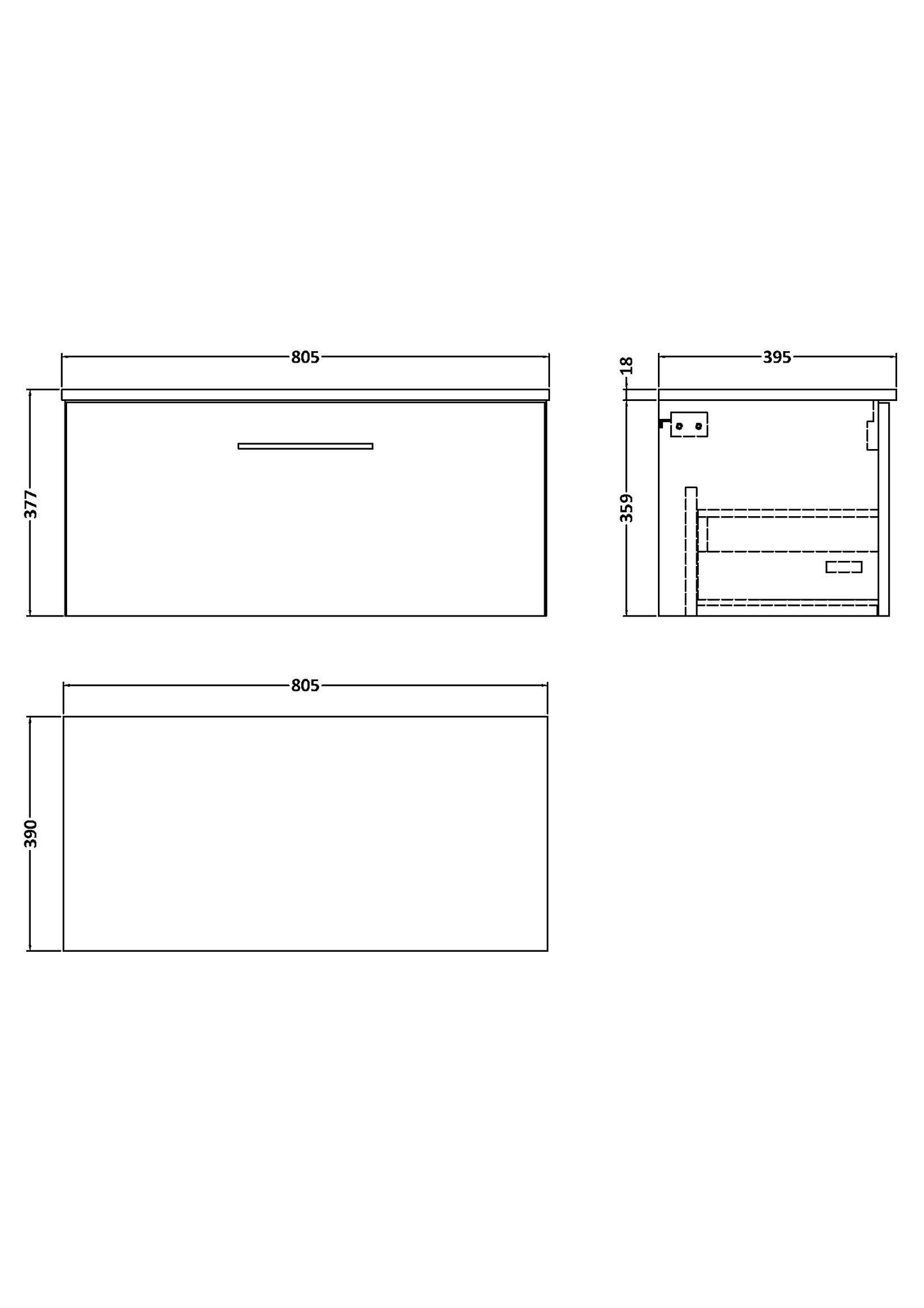 NUIE 800mm Wall Hung 1-Drawer Vanity & Worktop