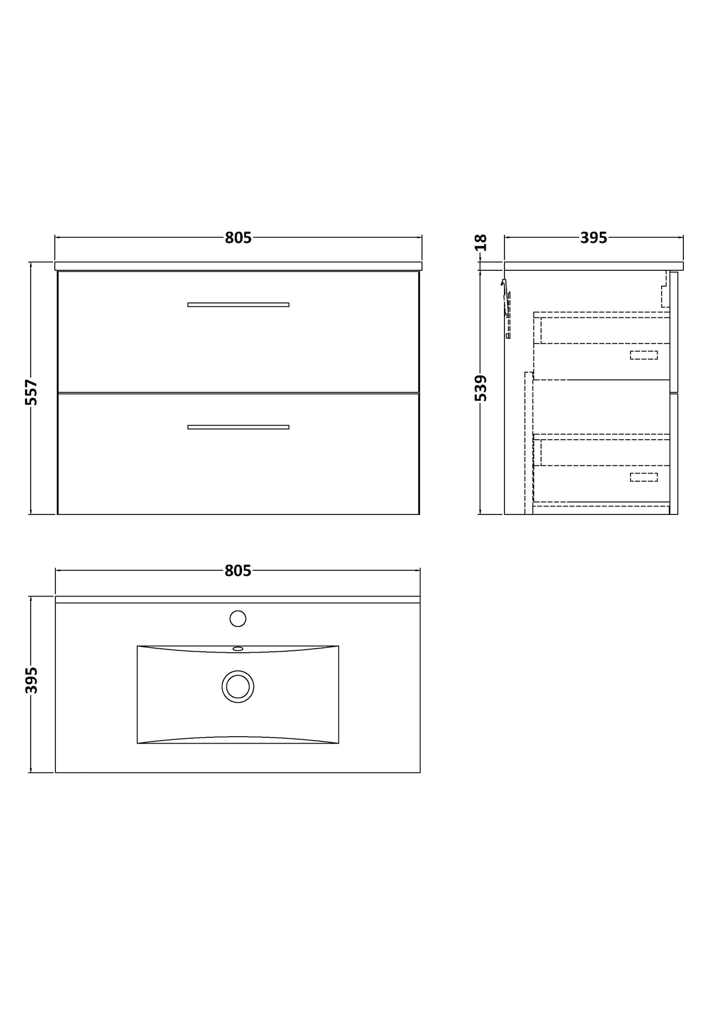 NUIE 800mm Wall Hung 2-Drawer Vanity & Basin 2