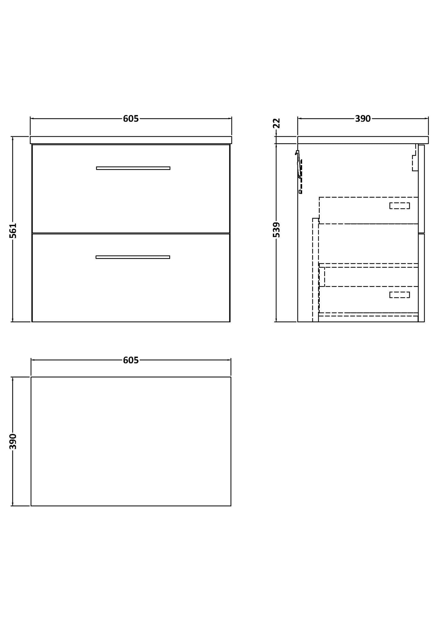 NUIE 600mm Wall Hung 2 Drawer Vanity & Laminate Top