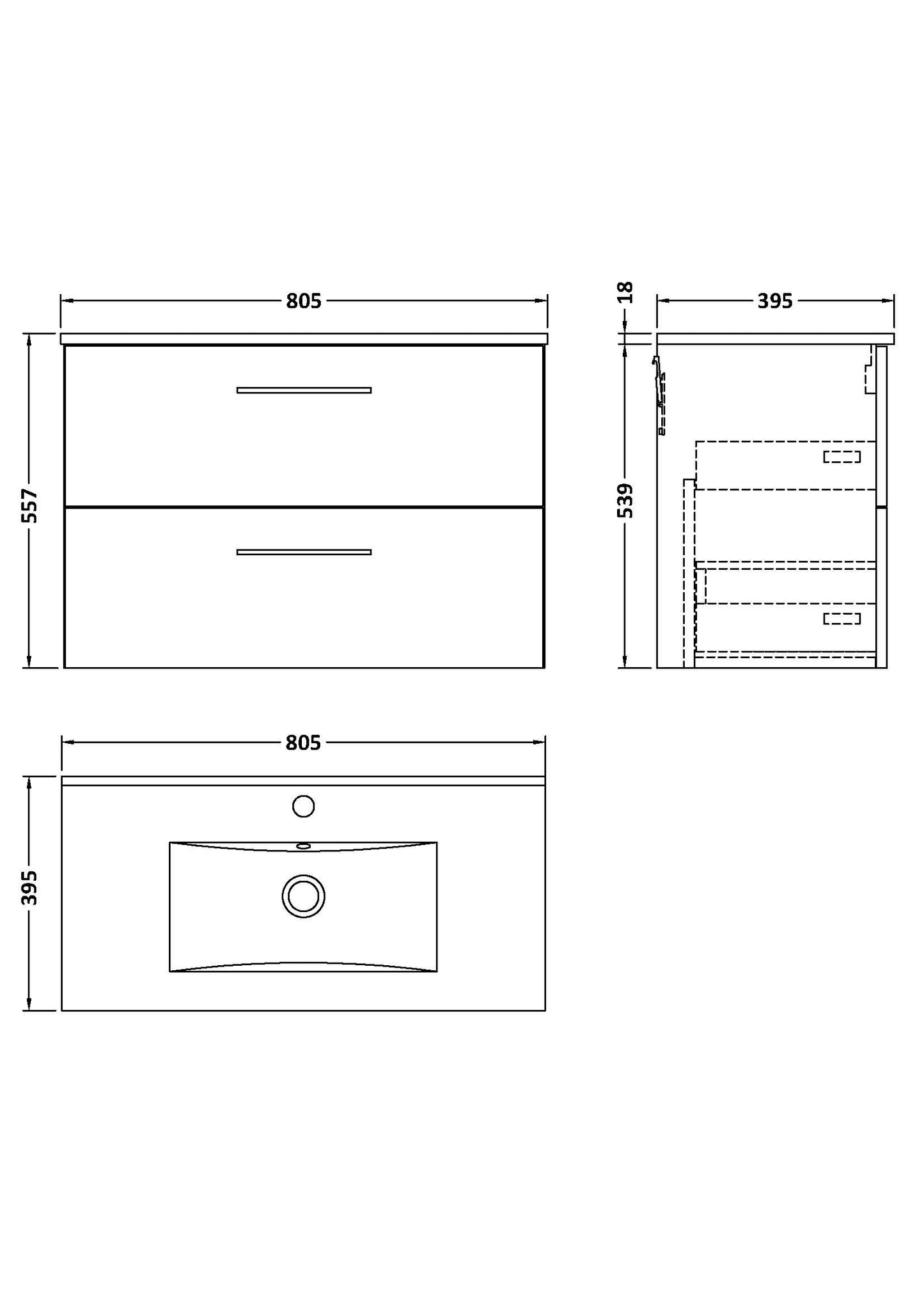 NUIE 800mm Wall Hung 2 Drawer Vanity & Basin 2