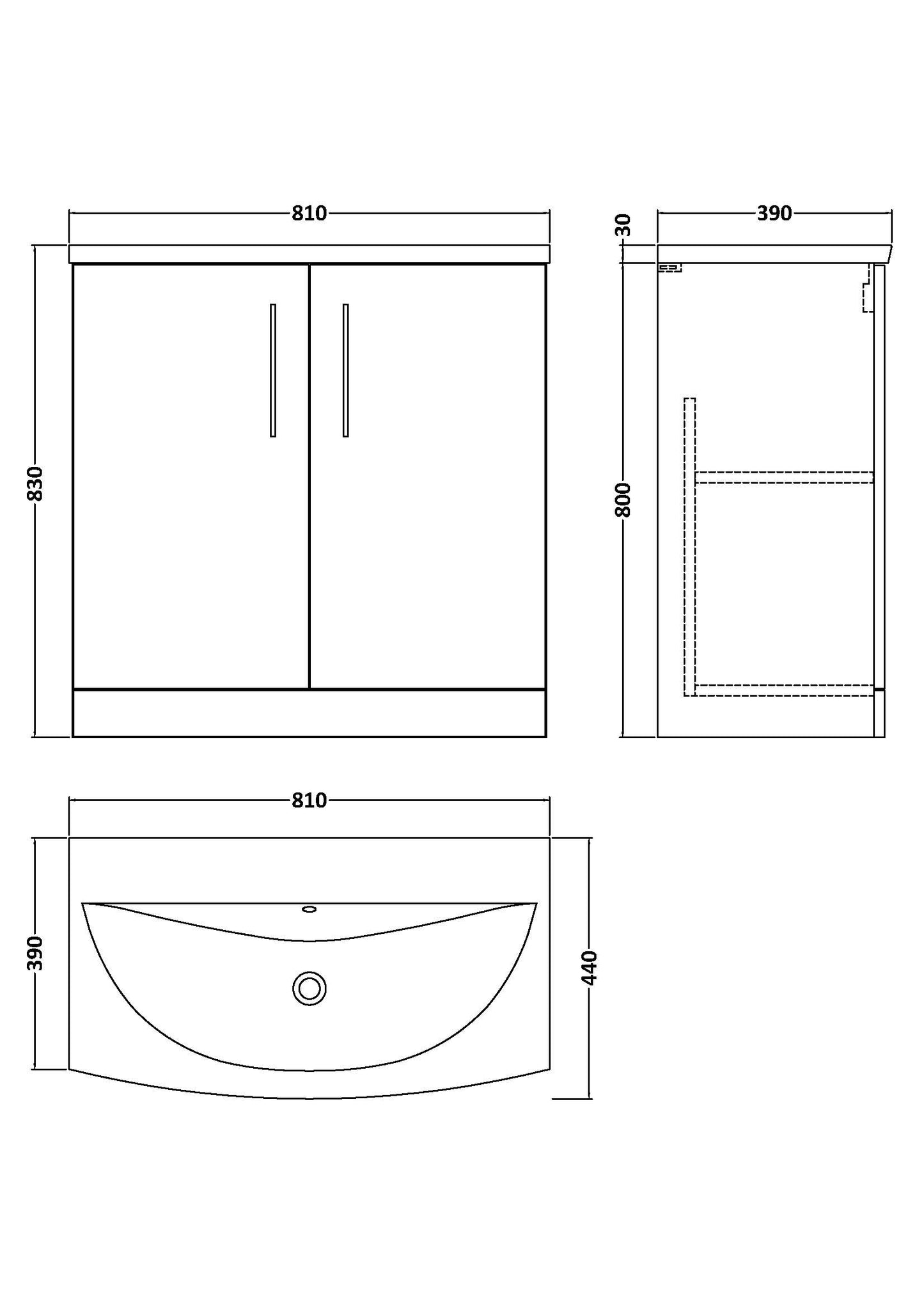 NUIE 800mm Floor Standing 2 Door Vanity & Basin 4