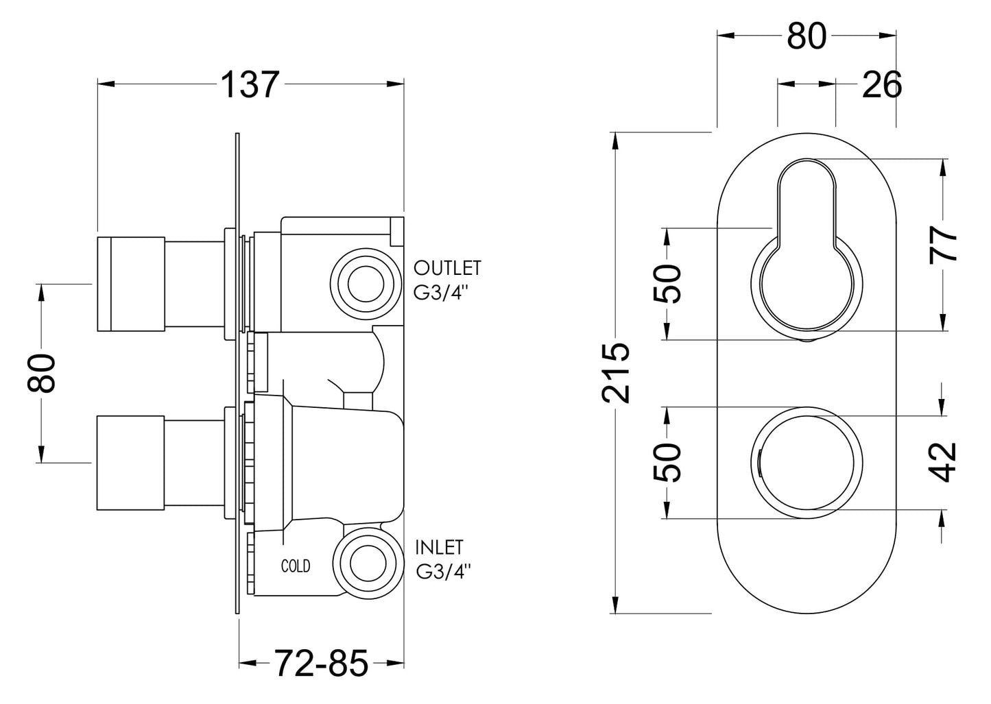 NUIE Twin Thermostatic Valve With Diverter