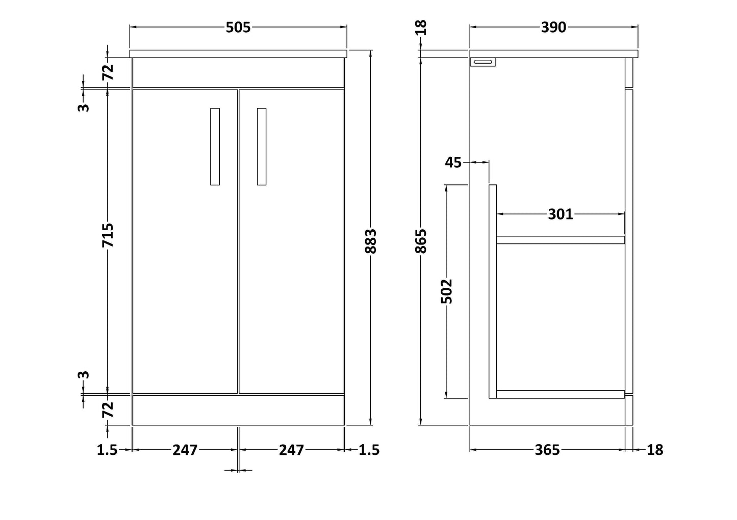 NUIE 500mm Floor Standing Vanity With Worktop