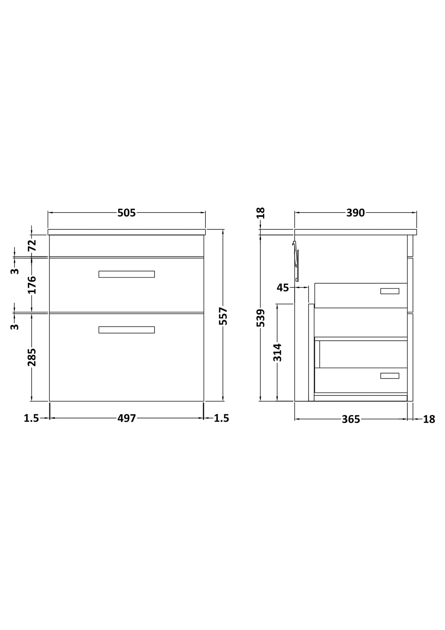 NUIE 500mm Wall Hung Vanity With Worktop