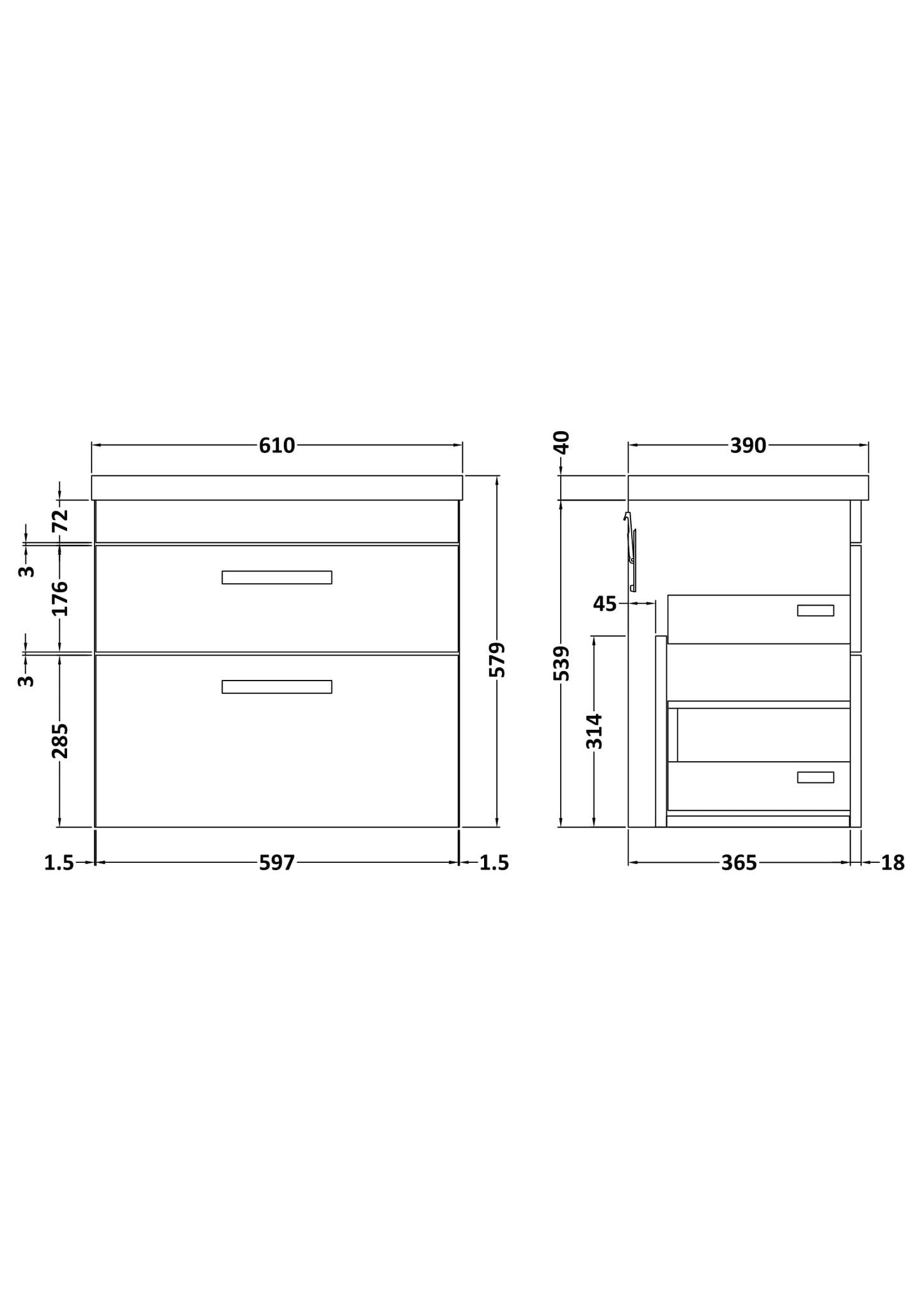 NUIE 600mm Wall Hung Vanity With Basin 1