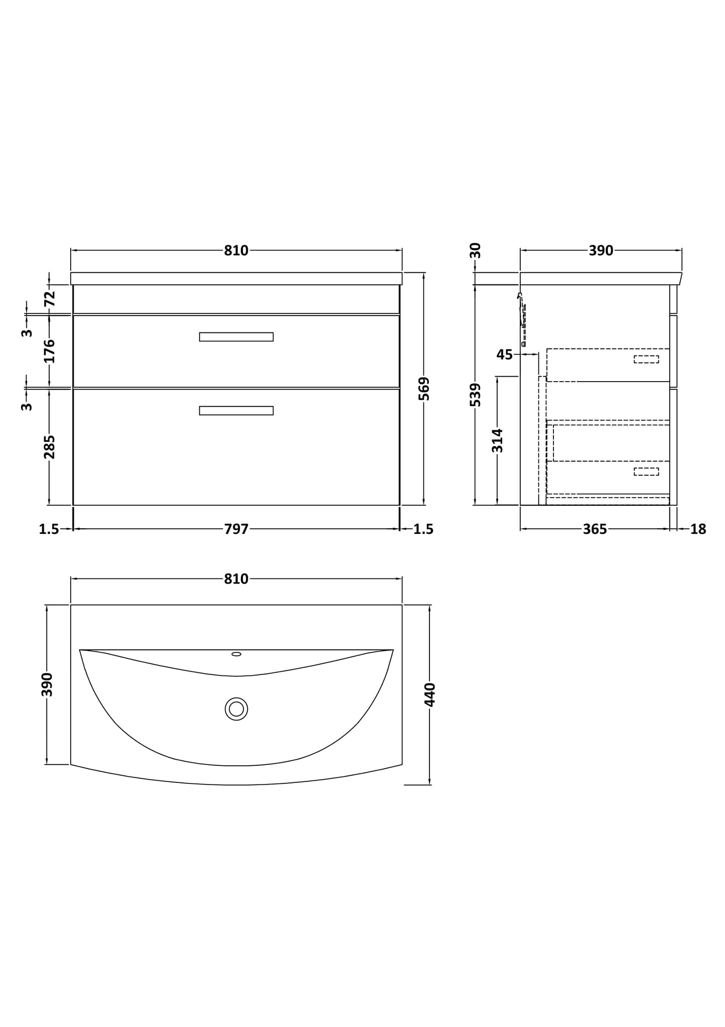 NUIE 800mm Wall Hung Vanity With Basin 4
