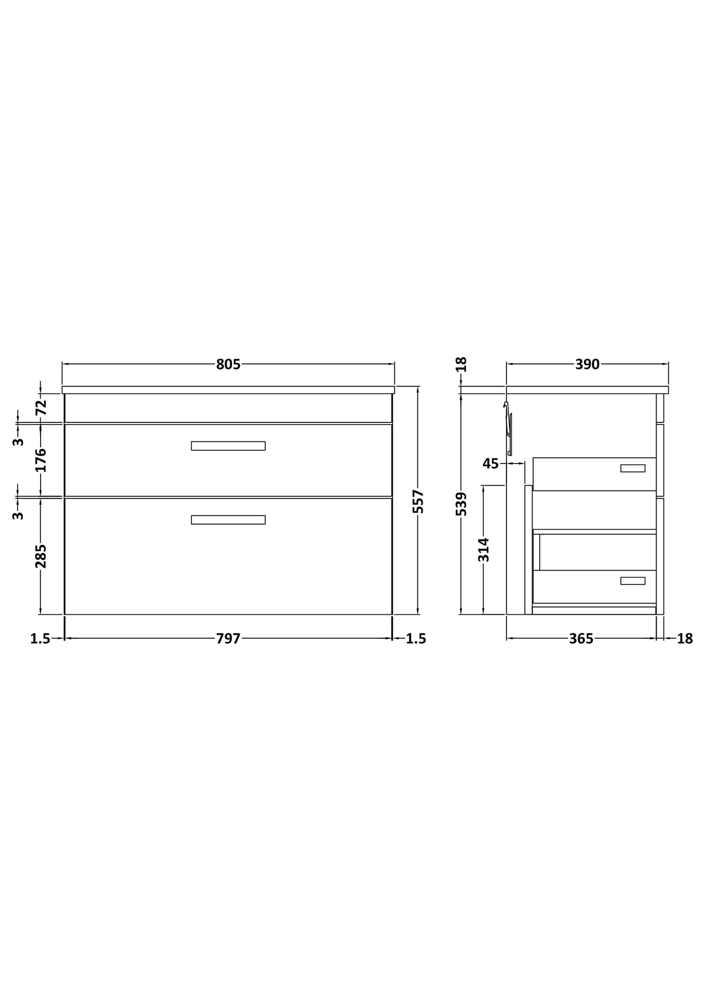 NUIE 800mm Wall Hung Vanity With Worktop