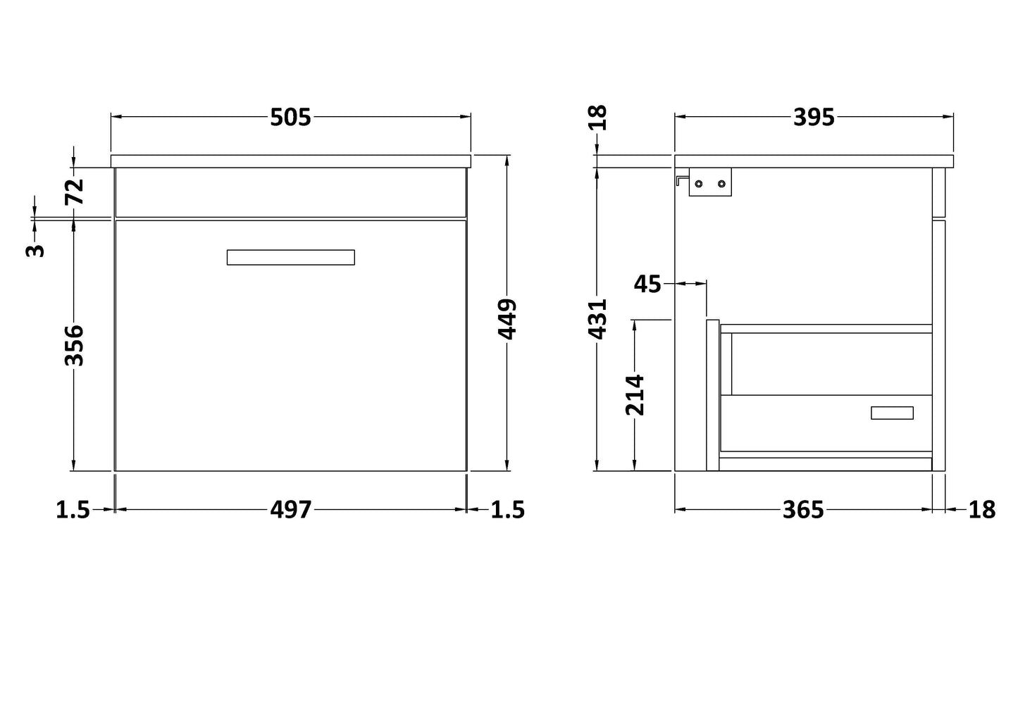 NUIE 500mm Wall Hung Cabinet With Basin 2