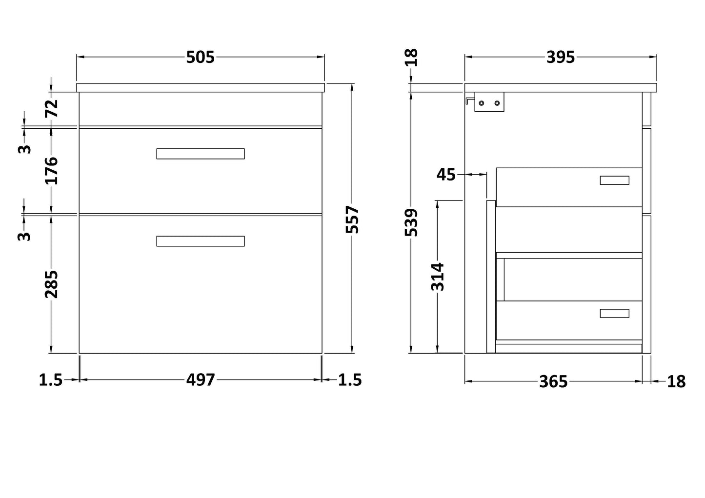 NUIE 500mm Wall Hung Cabinet With Basin 2