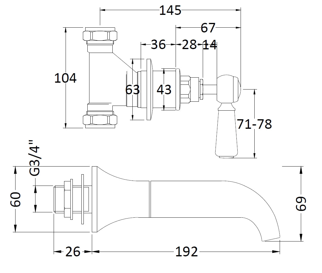 Hudson Reed Wall Mounted Bath Spout & Stop Taps