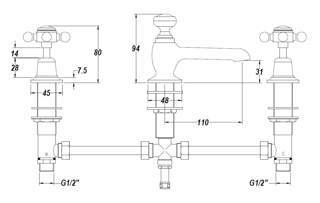 Hudson Reed 3 Tap Hole Basin Mixer