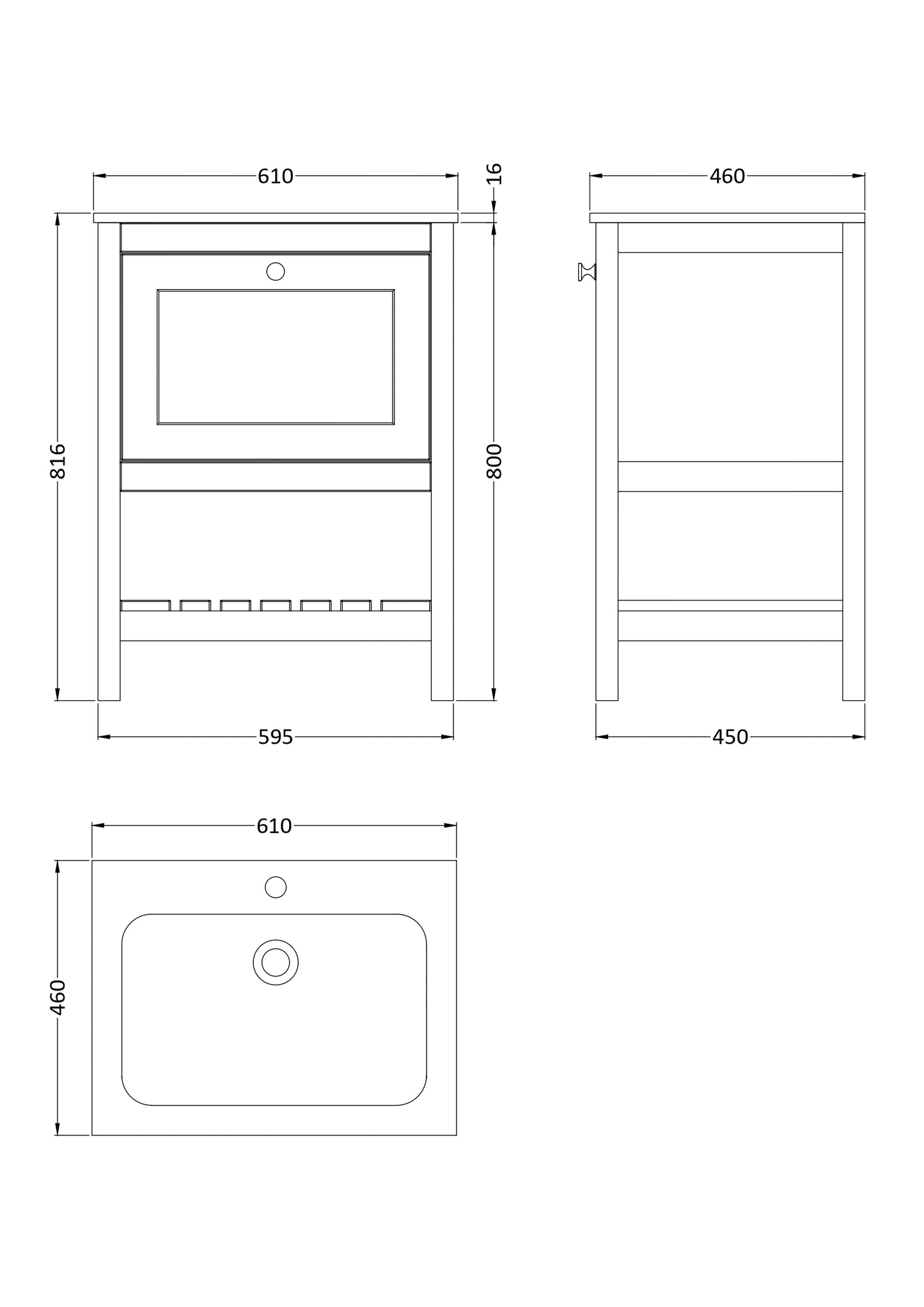 Hudson Reed 600mm Floor Standing Drawer & Stone Basin 1TH