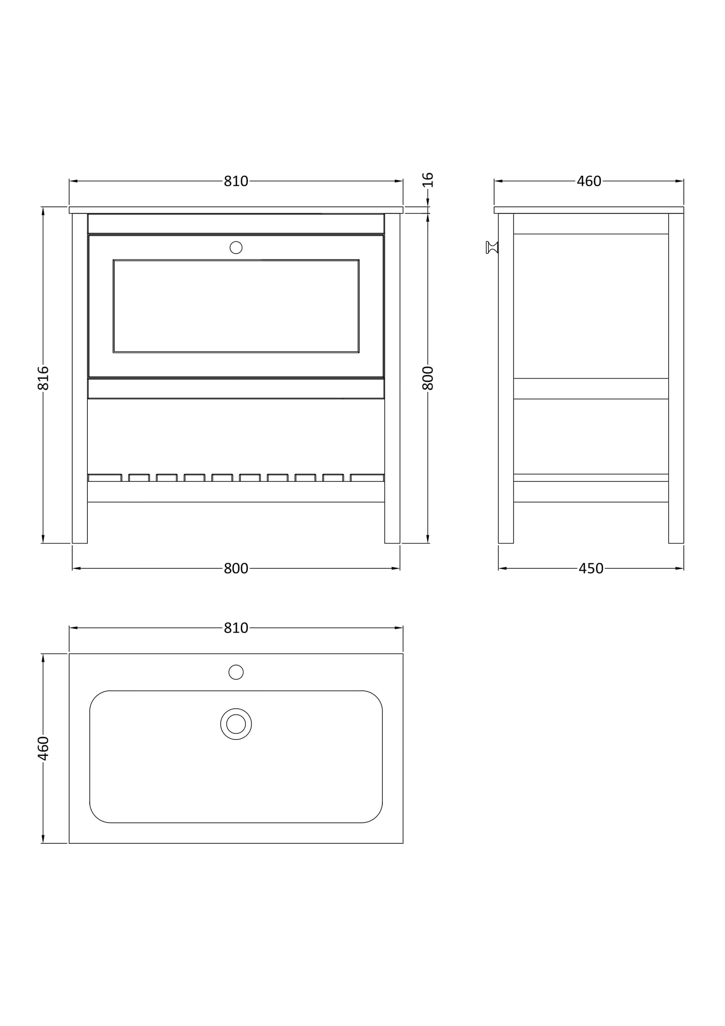 Hudson Reed 800mm Floor Standing Drawer & Stone Basin 1TH