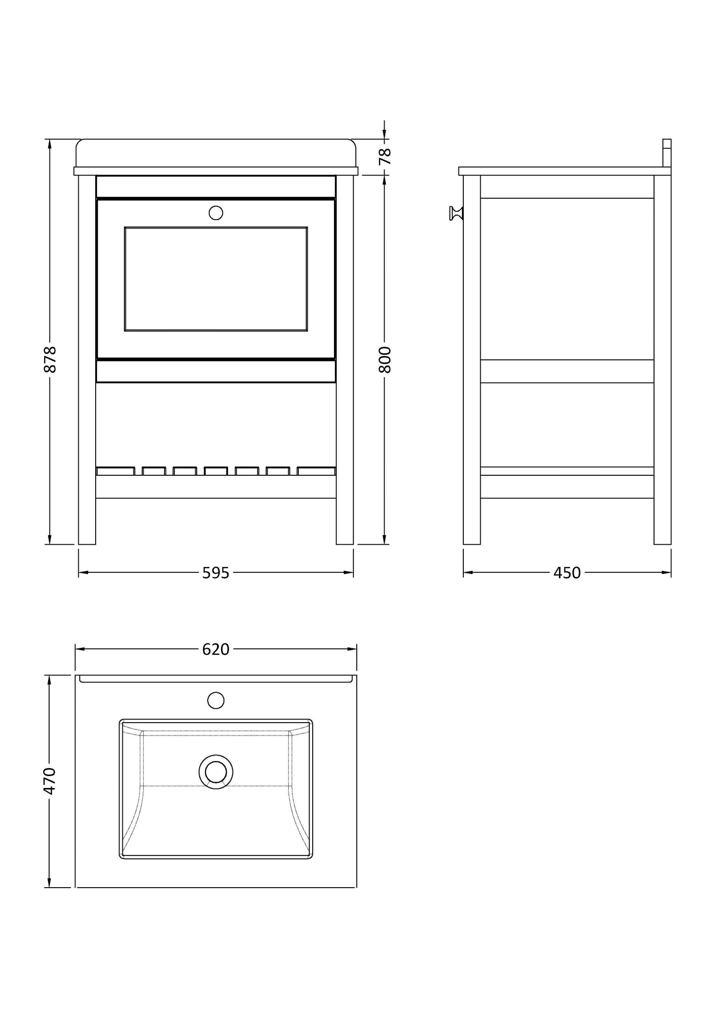 Hudson Reed 600mm Floor Standing Vanity & Marble Top 1TH