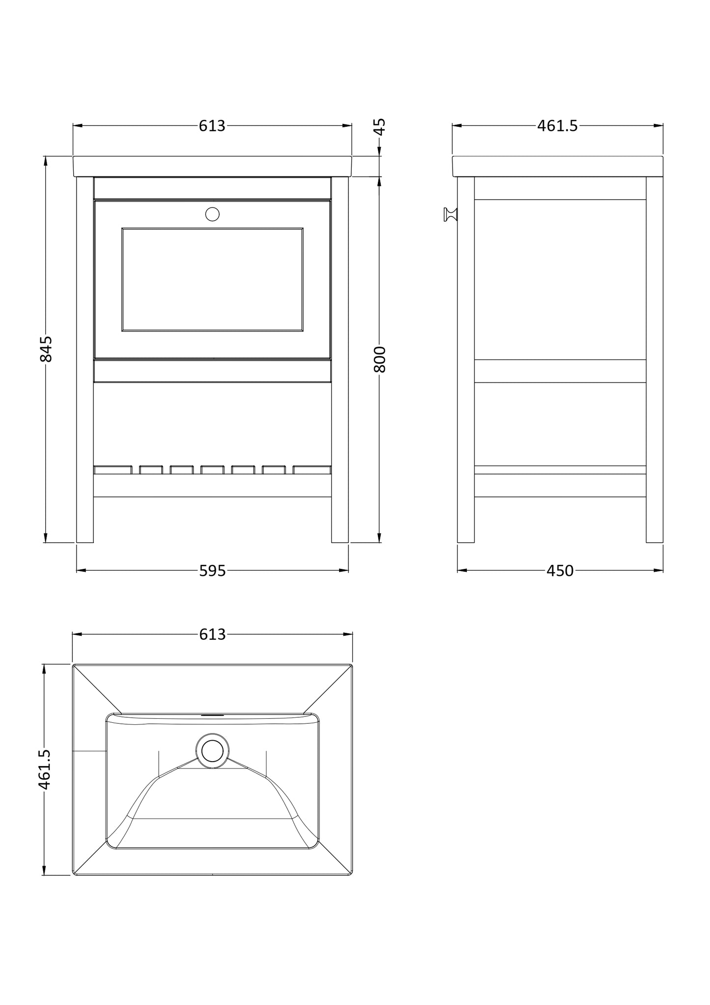 Hudson Reed 600mm Floor Standing Drawer Contemporary Basin 0TH