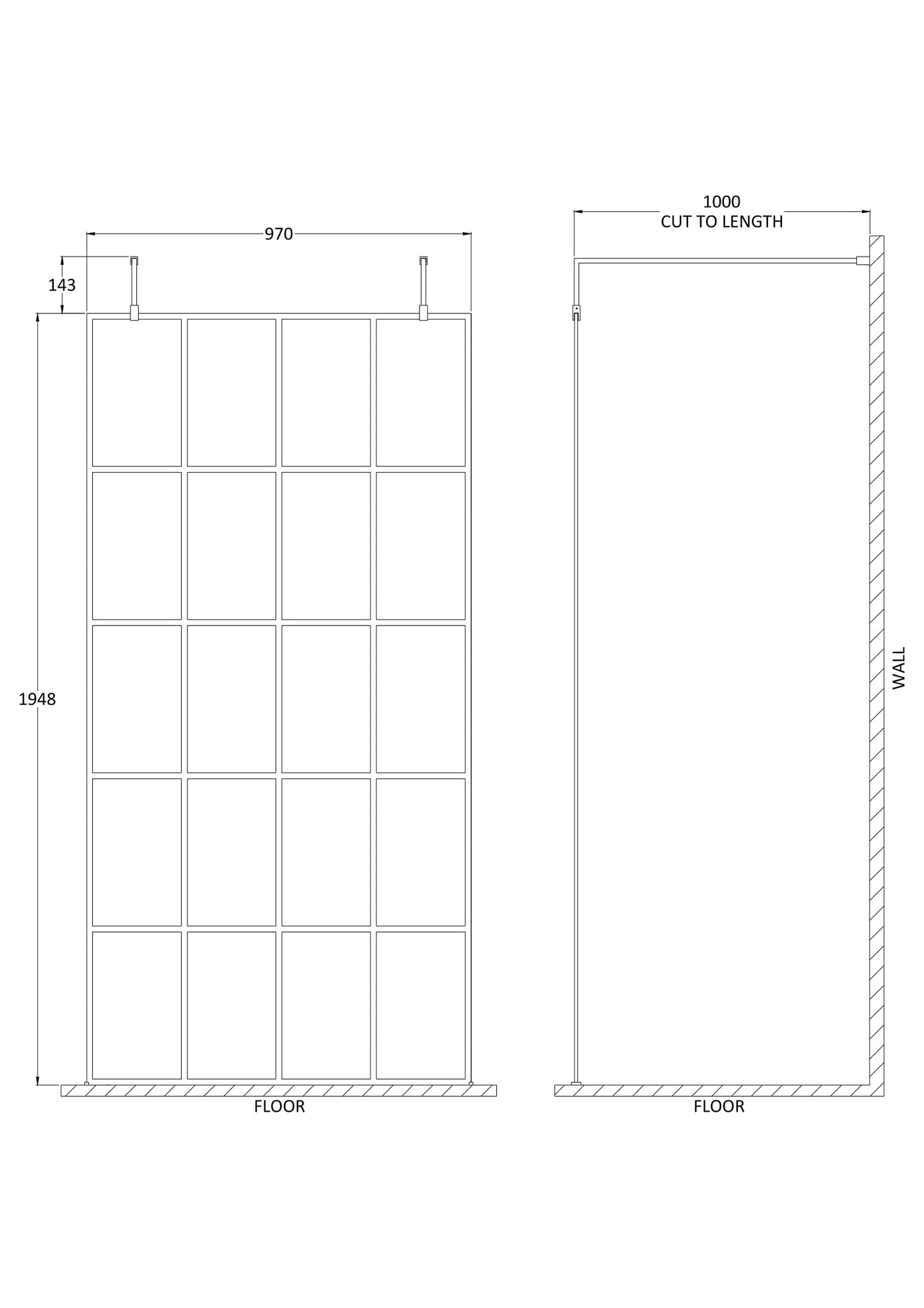 Hudson Reed 1000mm Frame Screen with Arms and Feet