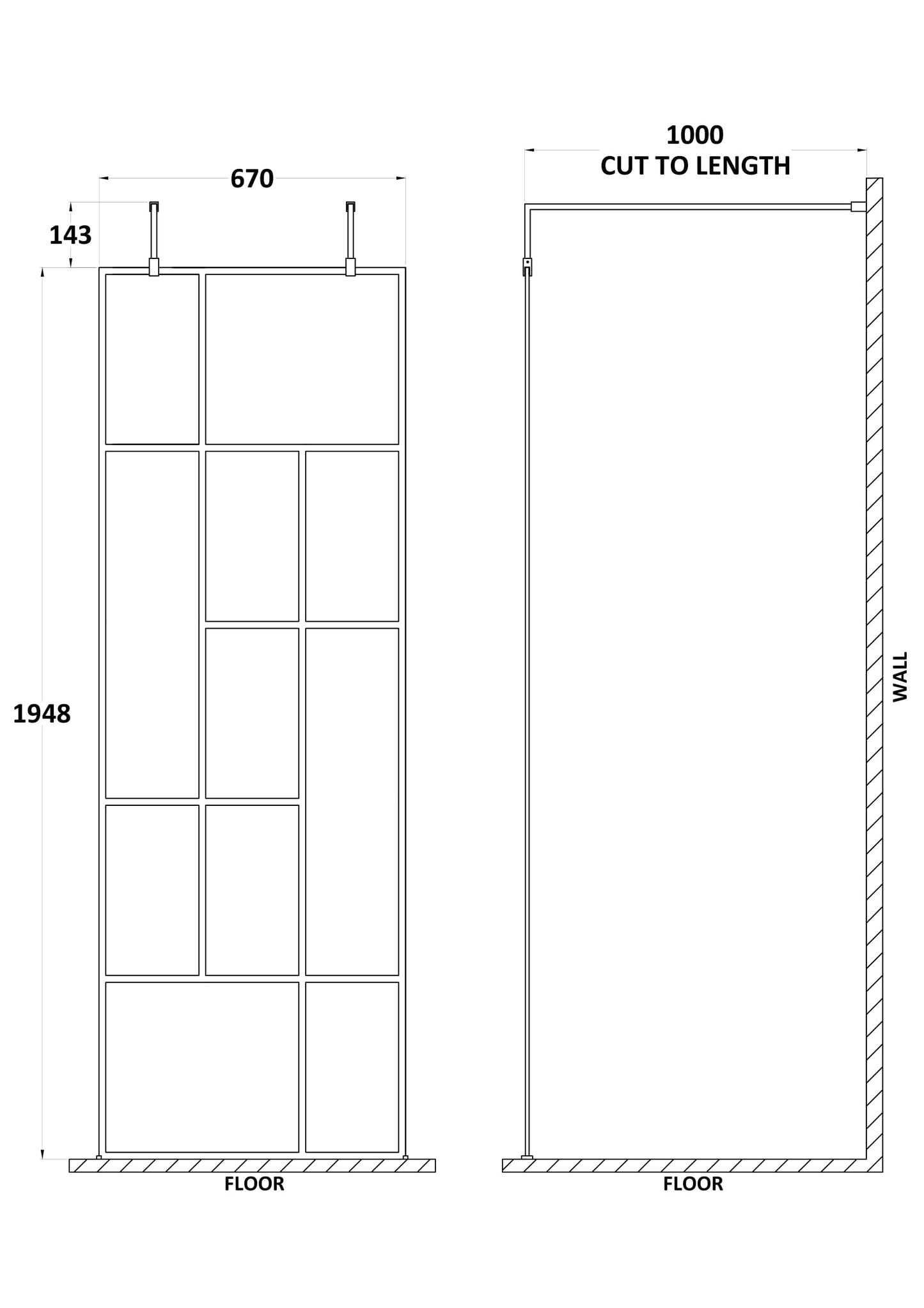 Hudson Reed 700mm Abstract Frame Wetroom Screen with Support Bars