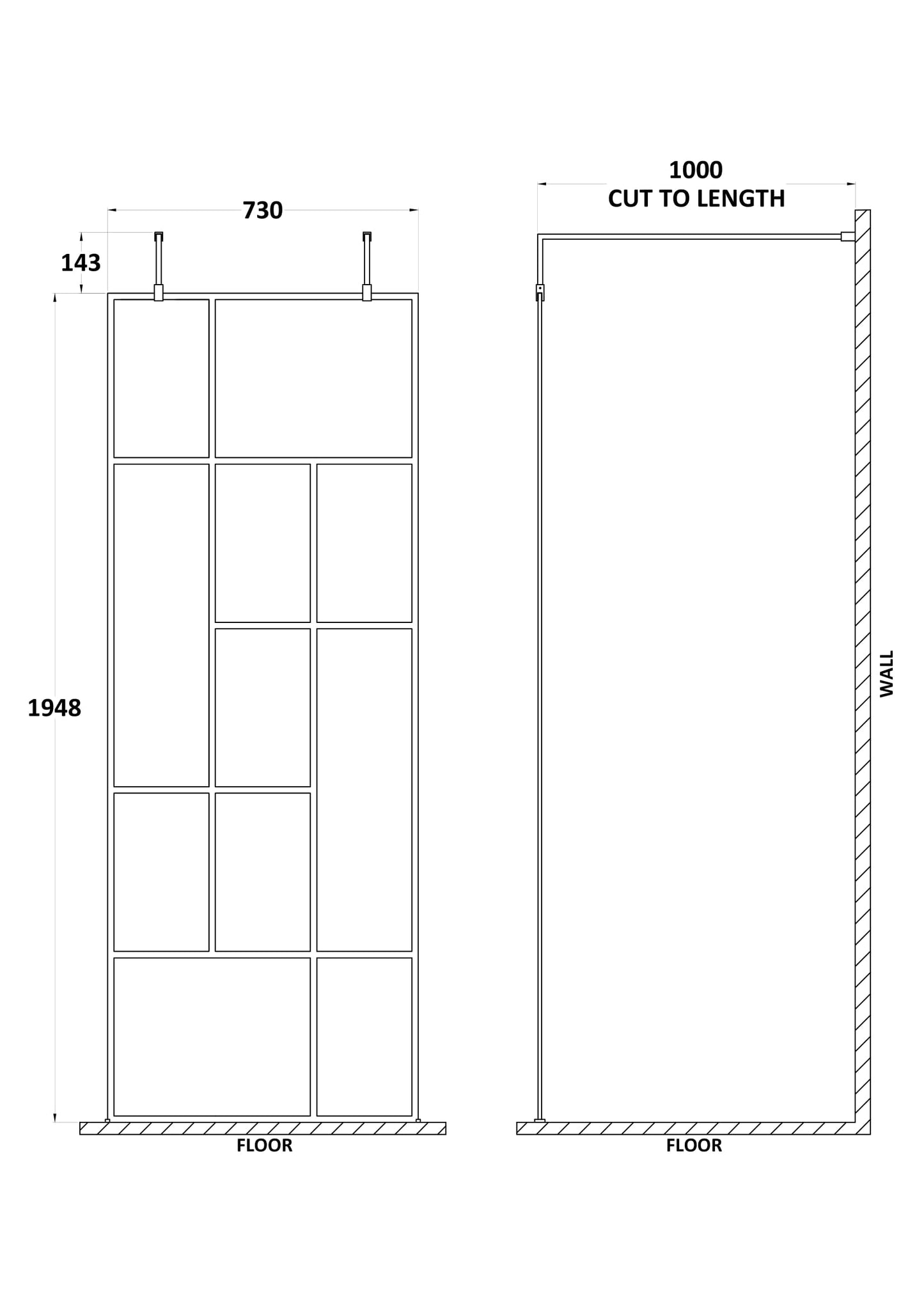 Hudson Reed 760mm Abstract Frame Wetroom Screen with Support Bars