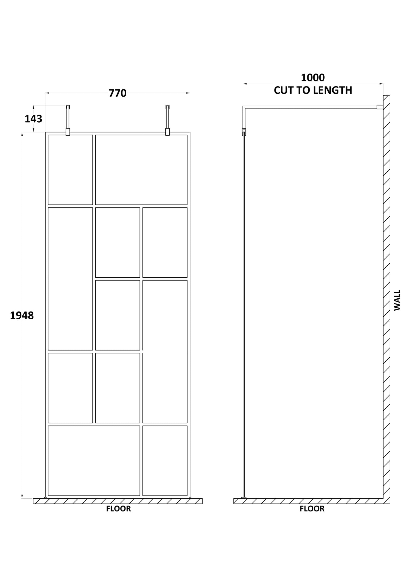 Hudson Reed 800mm Abstract Frame Wetroom Screen with Support Bars