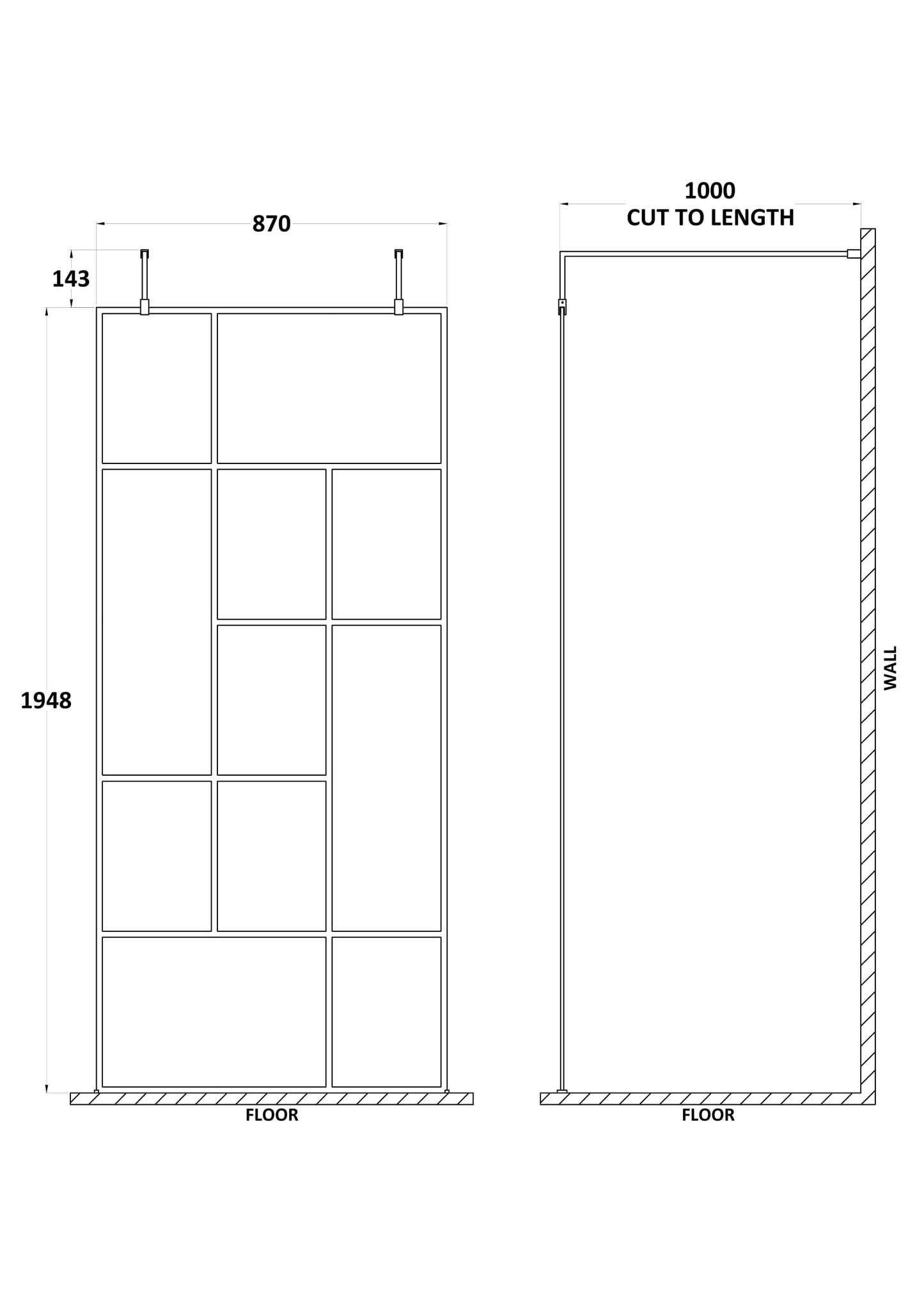 Hudson Reed 900mm Abstract Frame Wetroom Screen with Support Bars