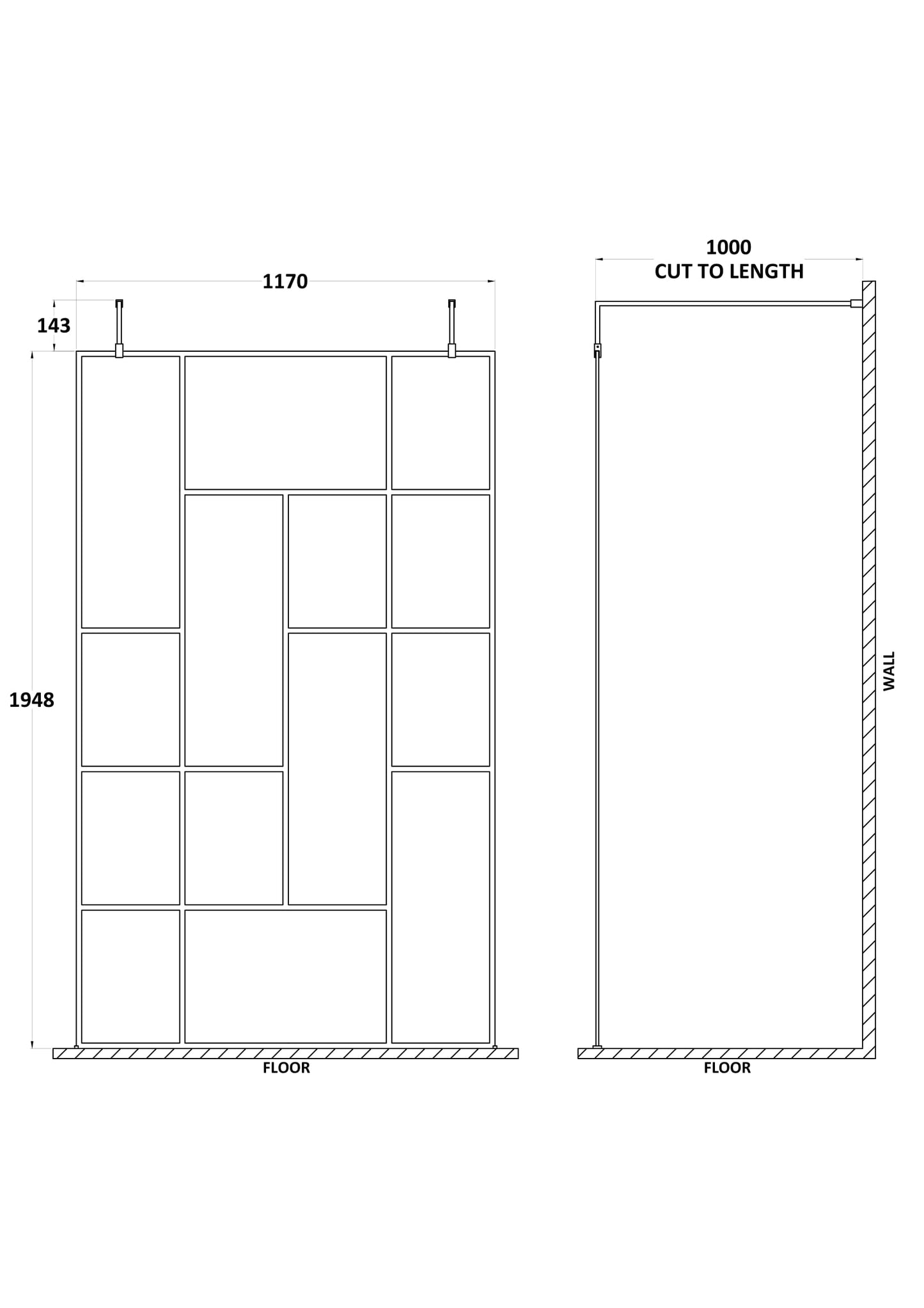 Hudson Reed 1200mm Abstract Frame Wetroom Screen with Support Bars