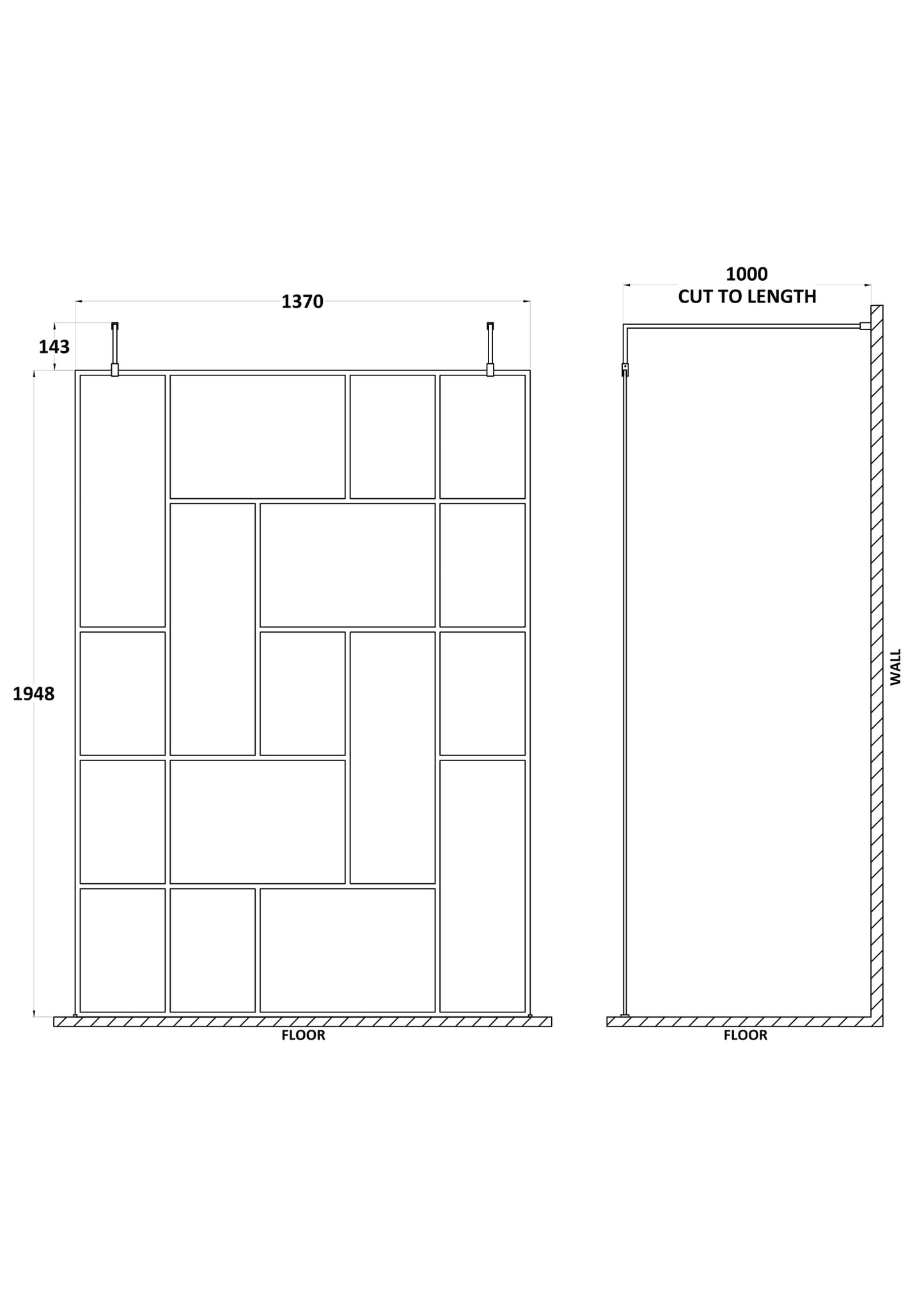 Hudson Reed 1400mm Abstract Frame Wetroom Screen with Support Bars