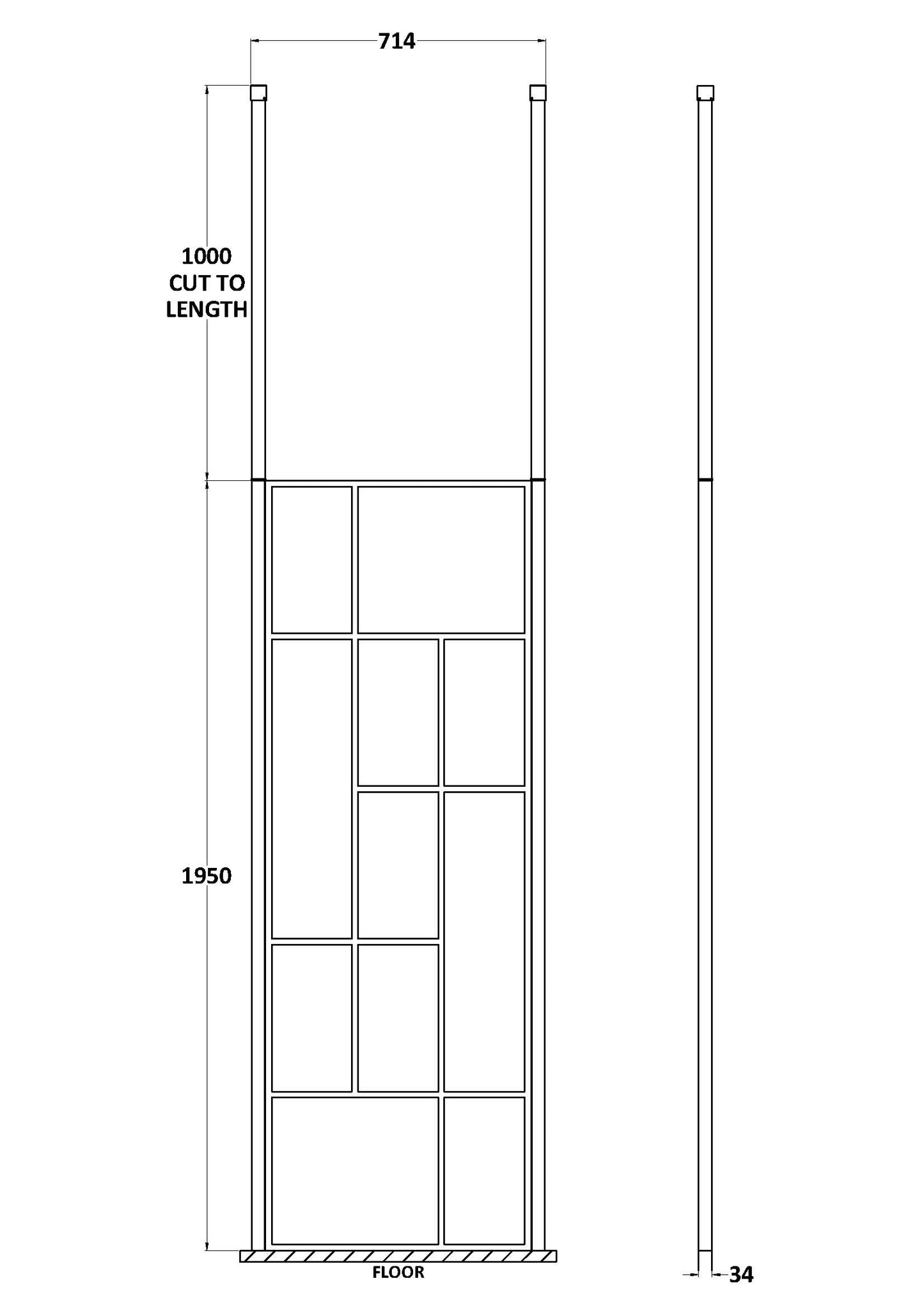 Hudson Reed 700mm Abstract Frame Wetroom Screen with Ceiling Posts