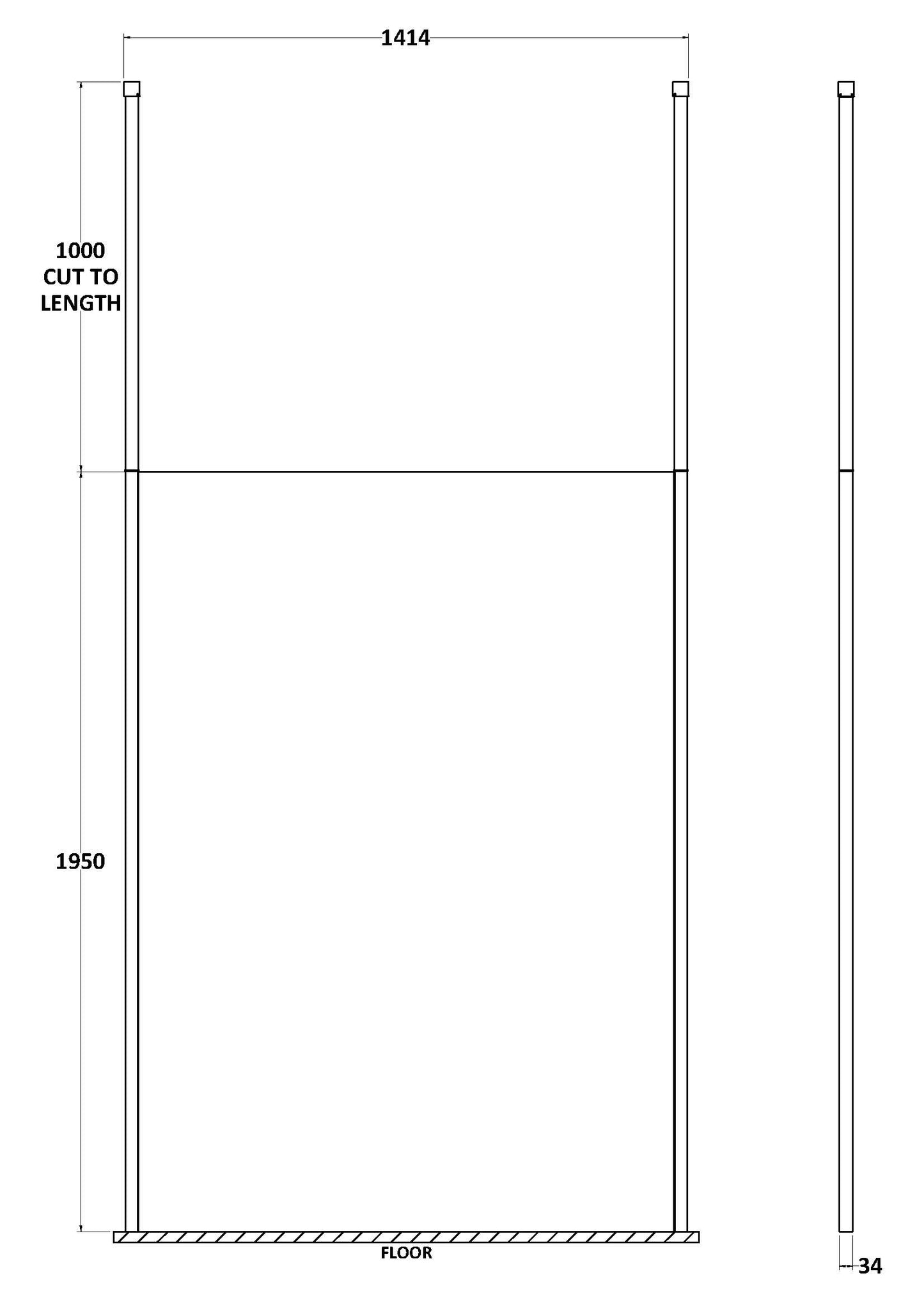Hudson Reed 1400mm Wetroom Screen with Ceiling Posts