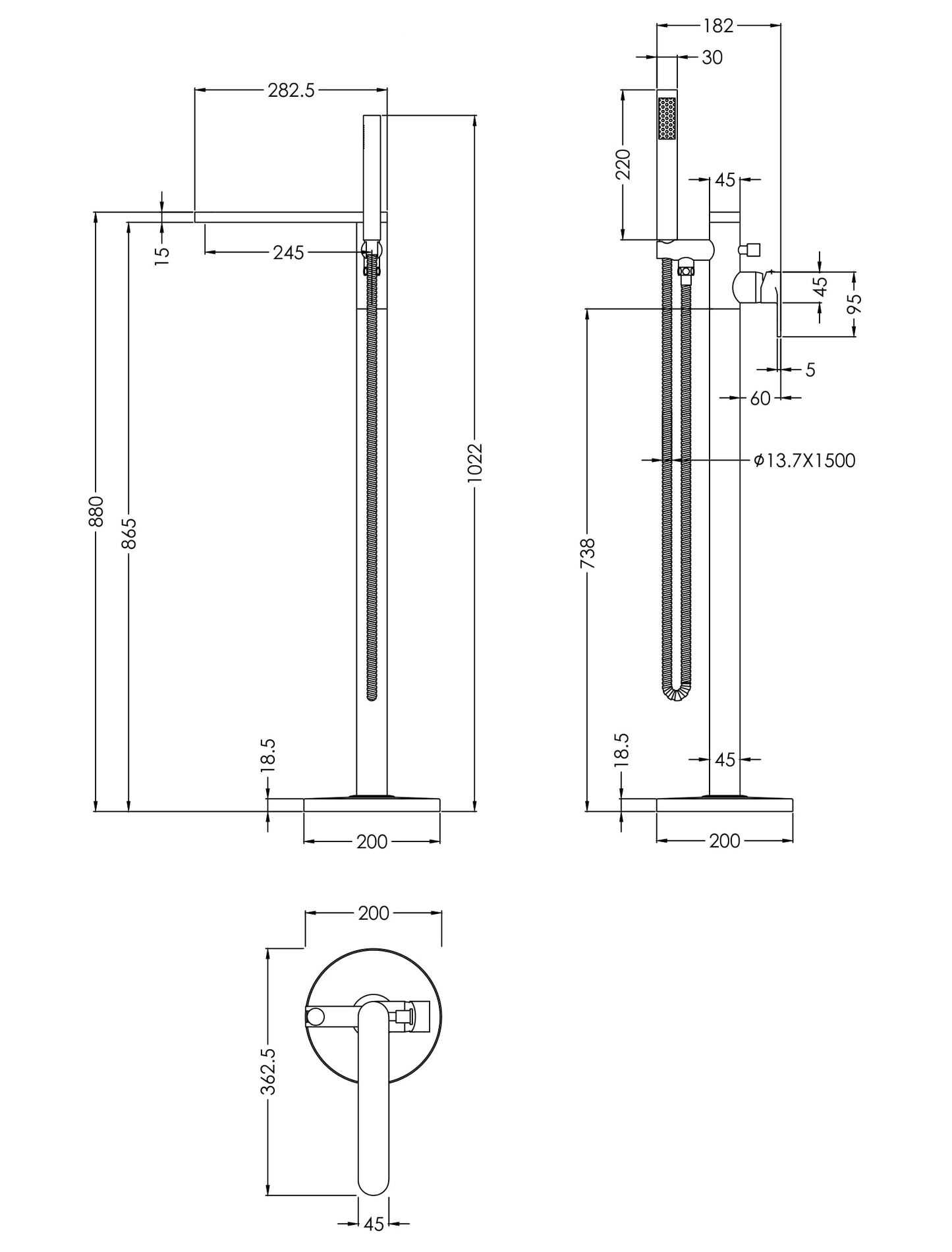NUIE Freestanding Bath Shower Mixer with Kit