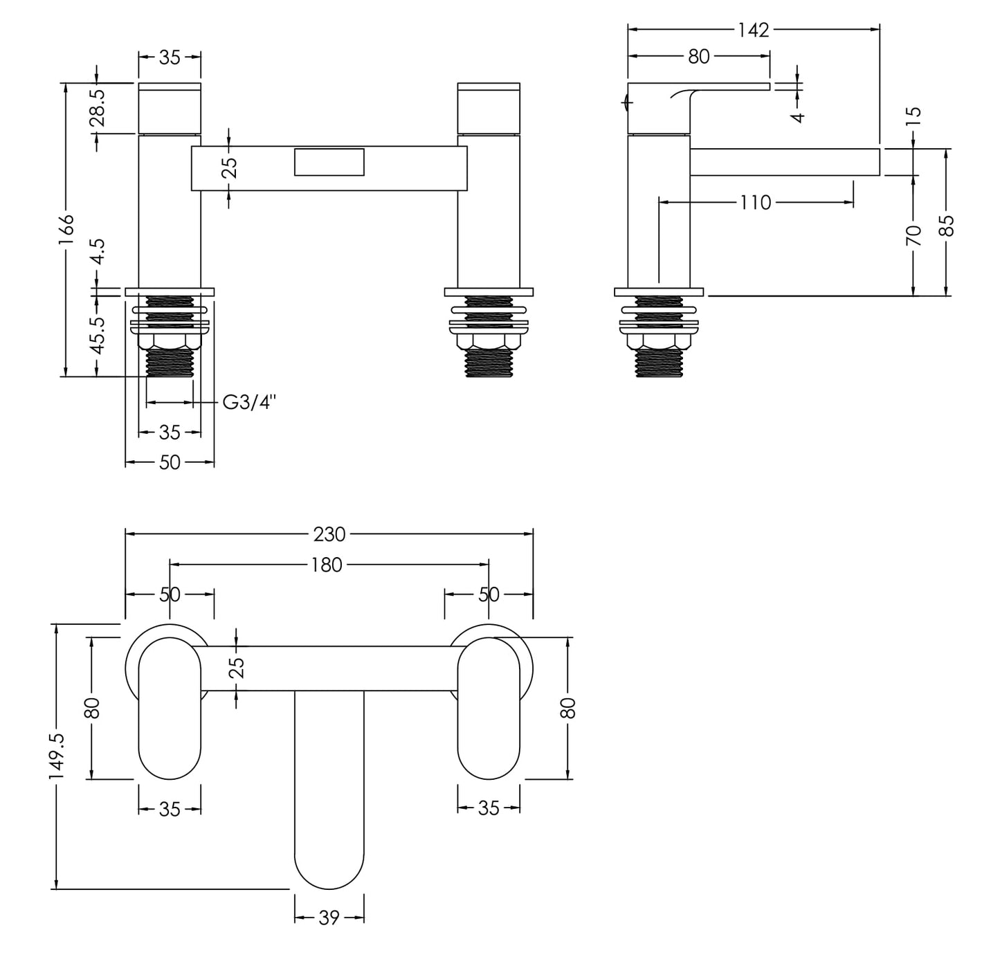 NUIE Deck Mounted Bath Filler